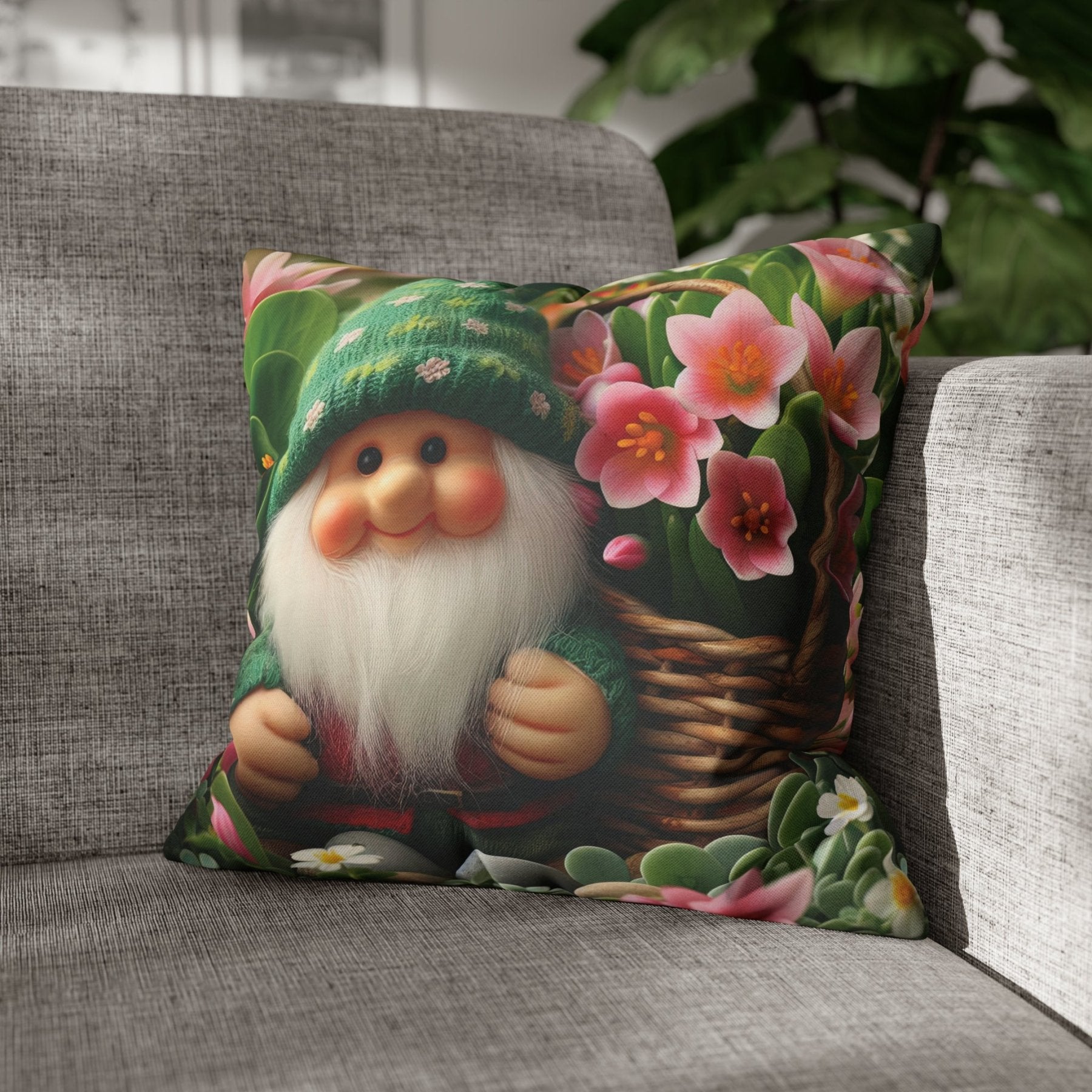 Gnome & Flowers Throw Pillow Cover, Throw Pillow Case, Qty 1, (15) - Janlyn's Crafts