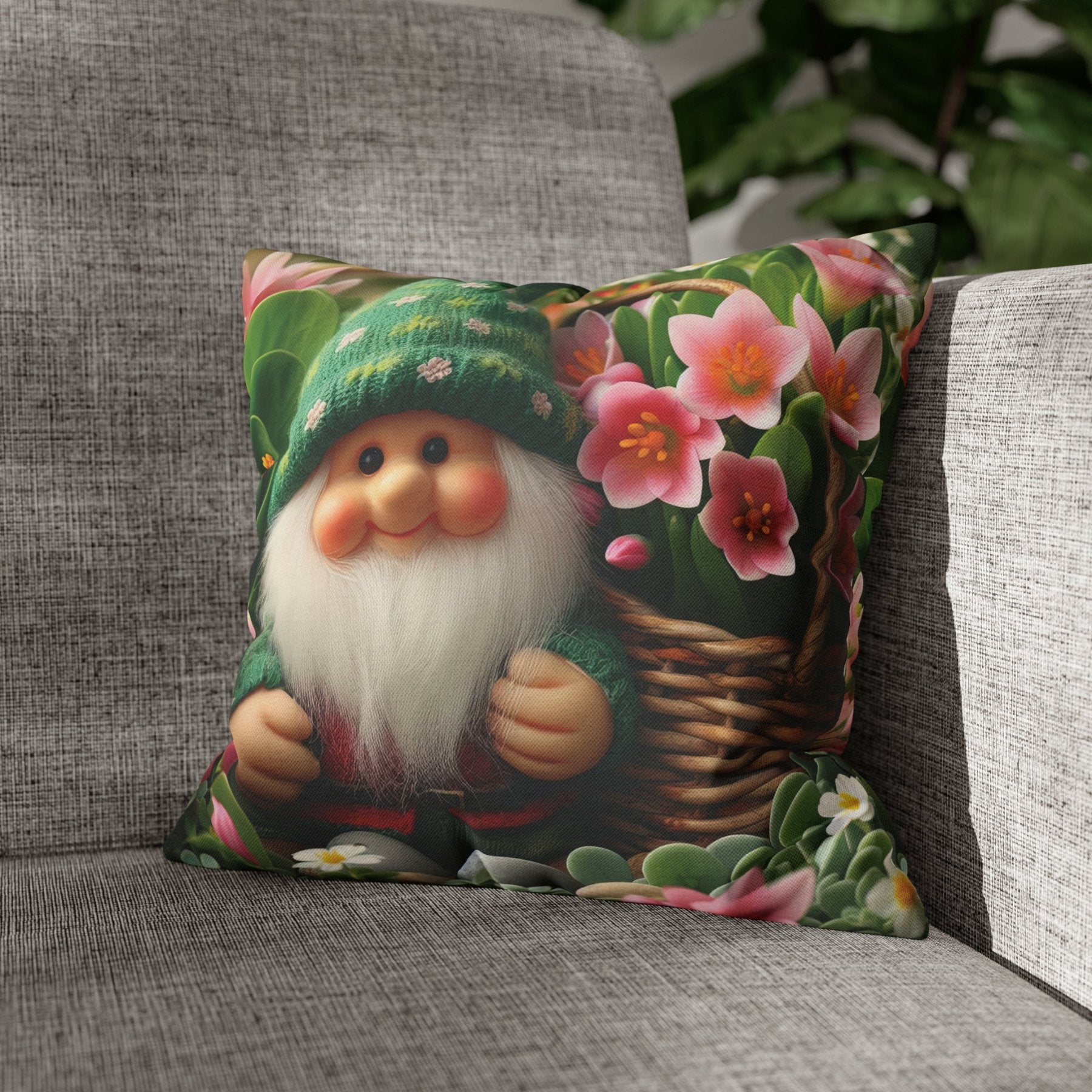 Gnome & Flowers Throw Pillow Cover, Throw Pillow Case, Qty 1, (15) - Janlyn's Crafts