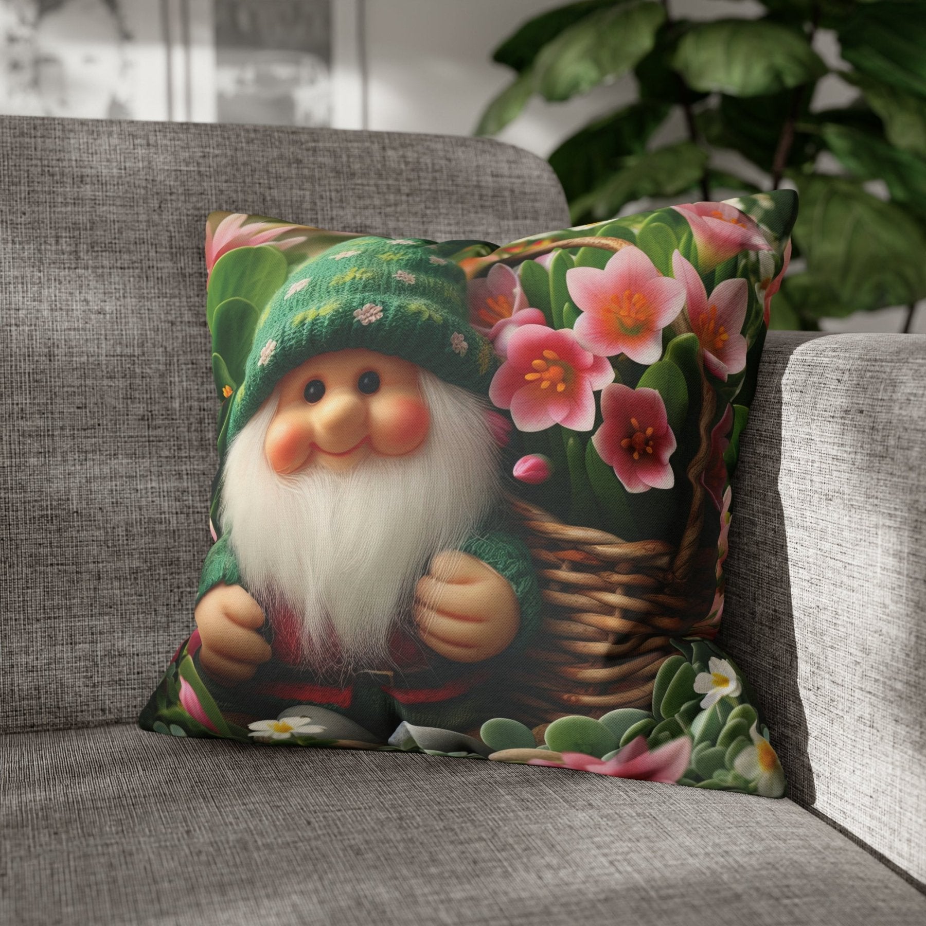 Gnome & Flowers Throw Pillow Cover, Throw Pillow Case, Qty 1, (15) - Janlyn's Crafts