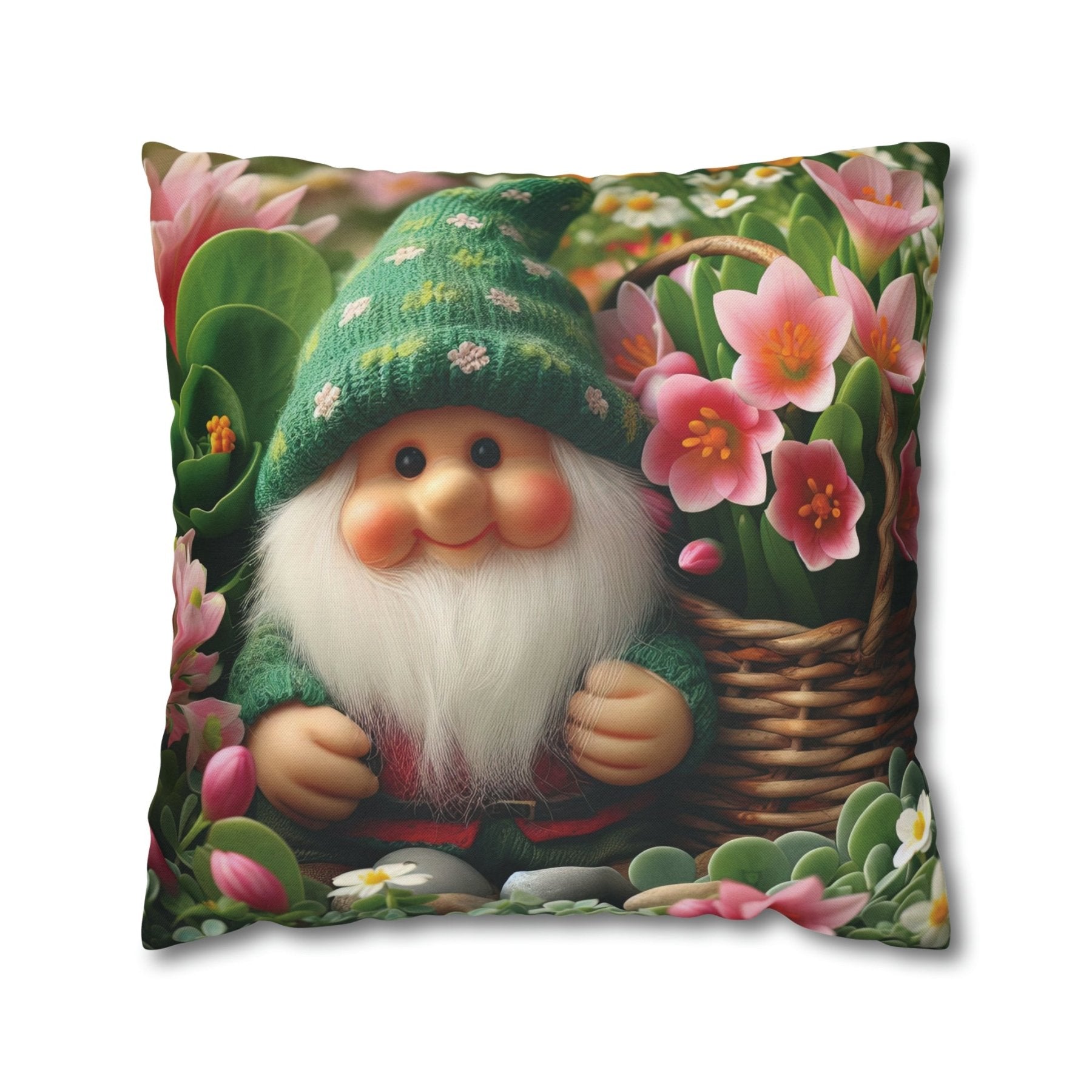 Gnome & Flowers Throw Pillow Cover, Throw Pillow Case, Qty 1, (15) - Janlyn's Crafts