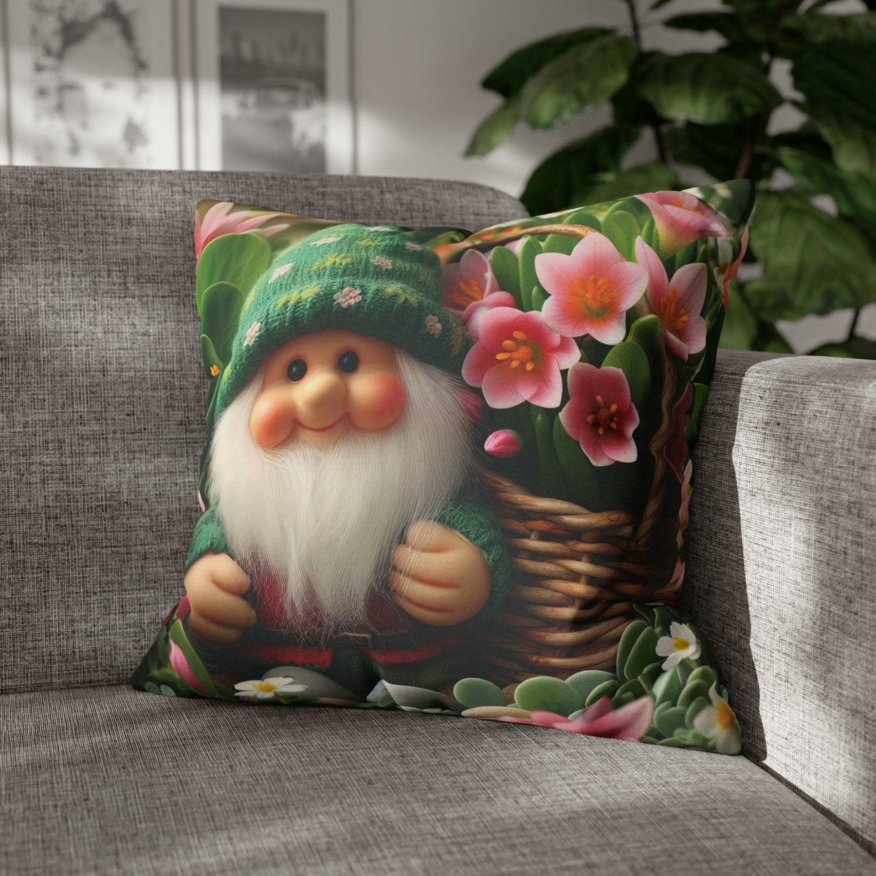 Gnome & Flowers Throw Pillow Cover, Throw Pillow Case, Qty 1, (15) - Janlyn's Crafts