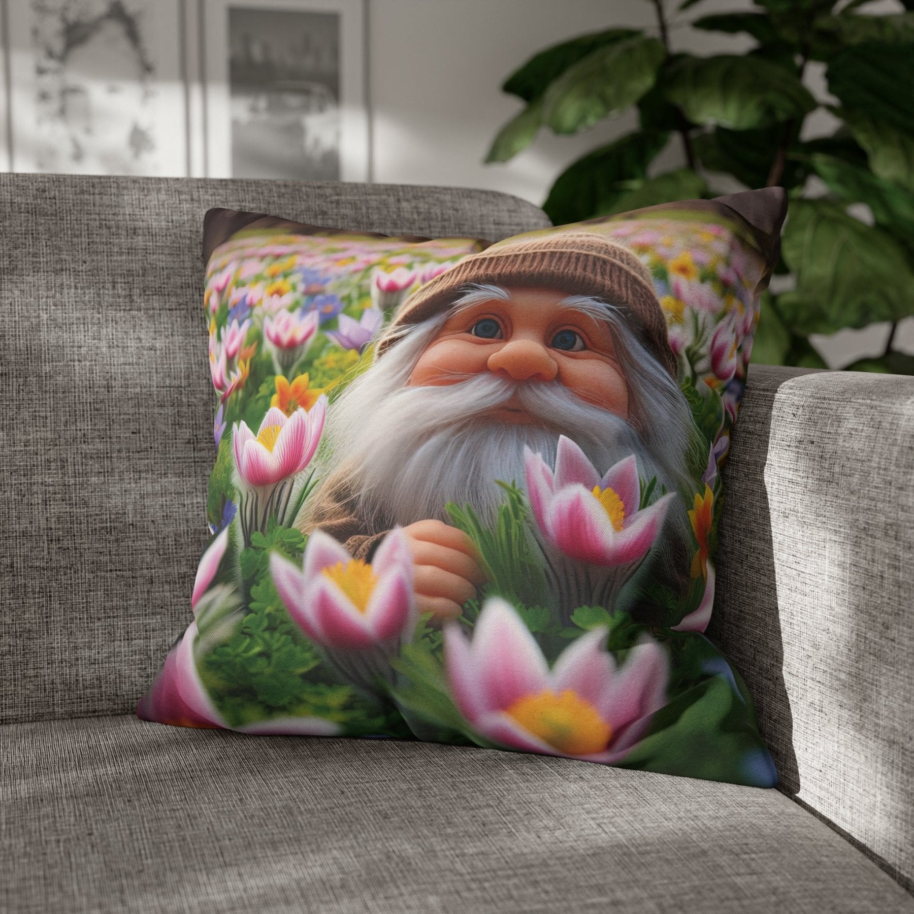 Gnome & Flowers Throw Pillow Cover, Throw Pillow Case, Qty 1, (16) - Janlyn's Crafts