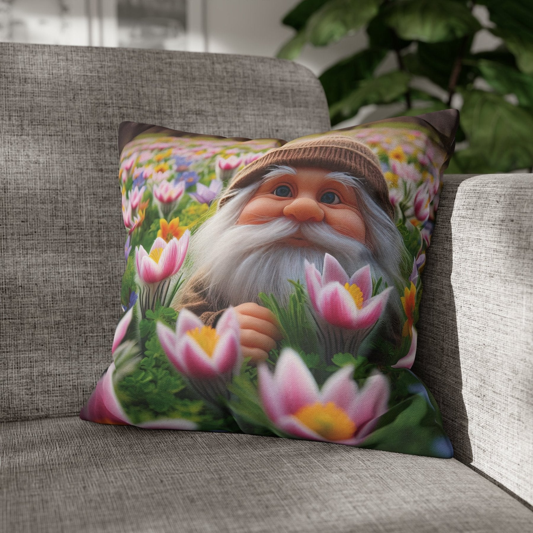 Gnome & Flowers Throw Pillow Cover, Throw Pillow Case, Qty 1, (16) - Janlyn's Crafts