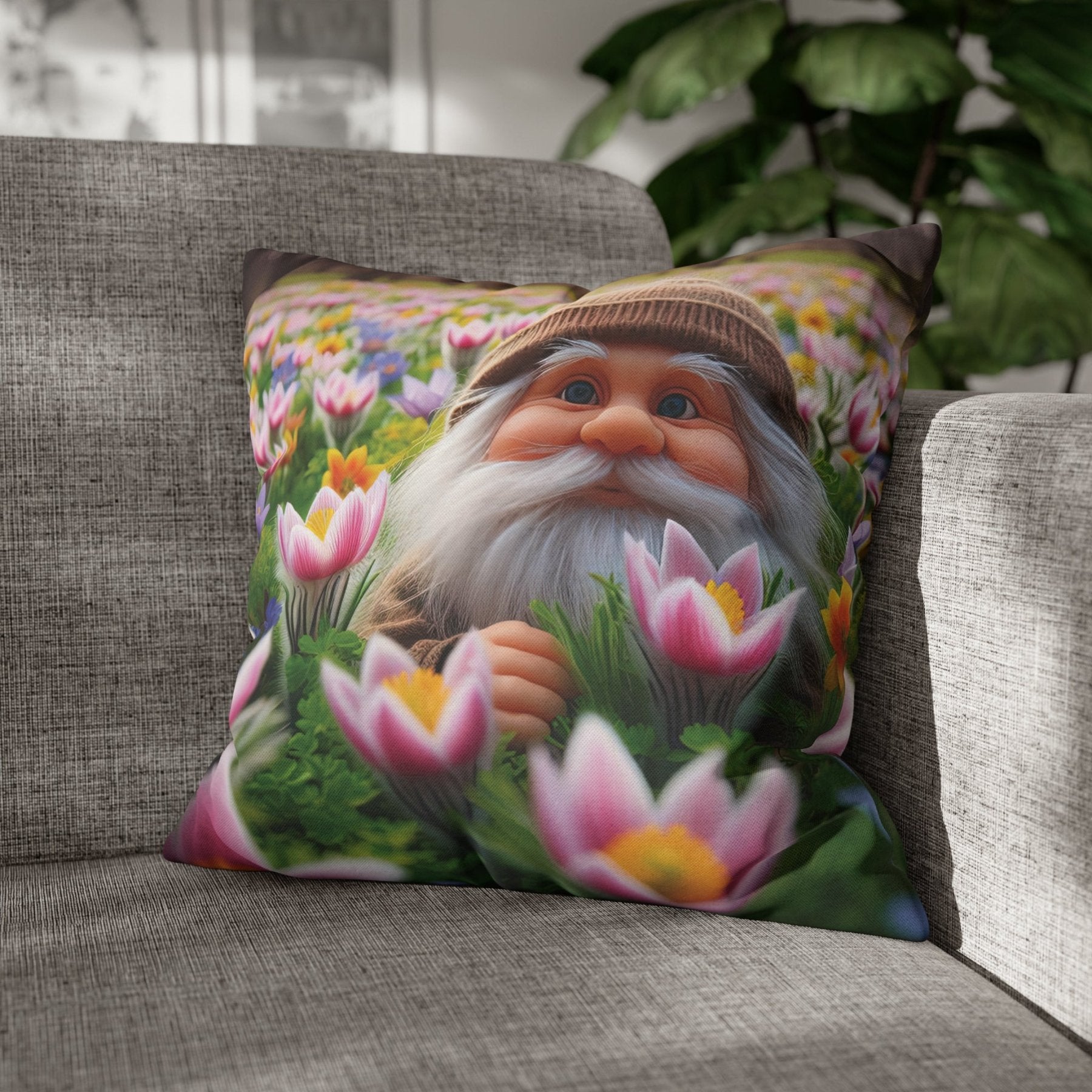 Gnome & Flowers Throw Pillow Cover, Throw Pillow Case, Qty 1, (16) - Janlyn's Crafts