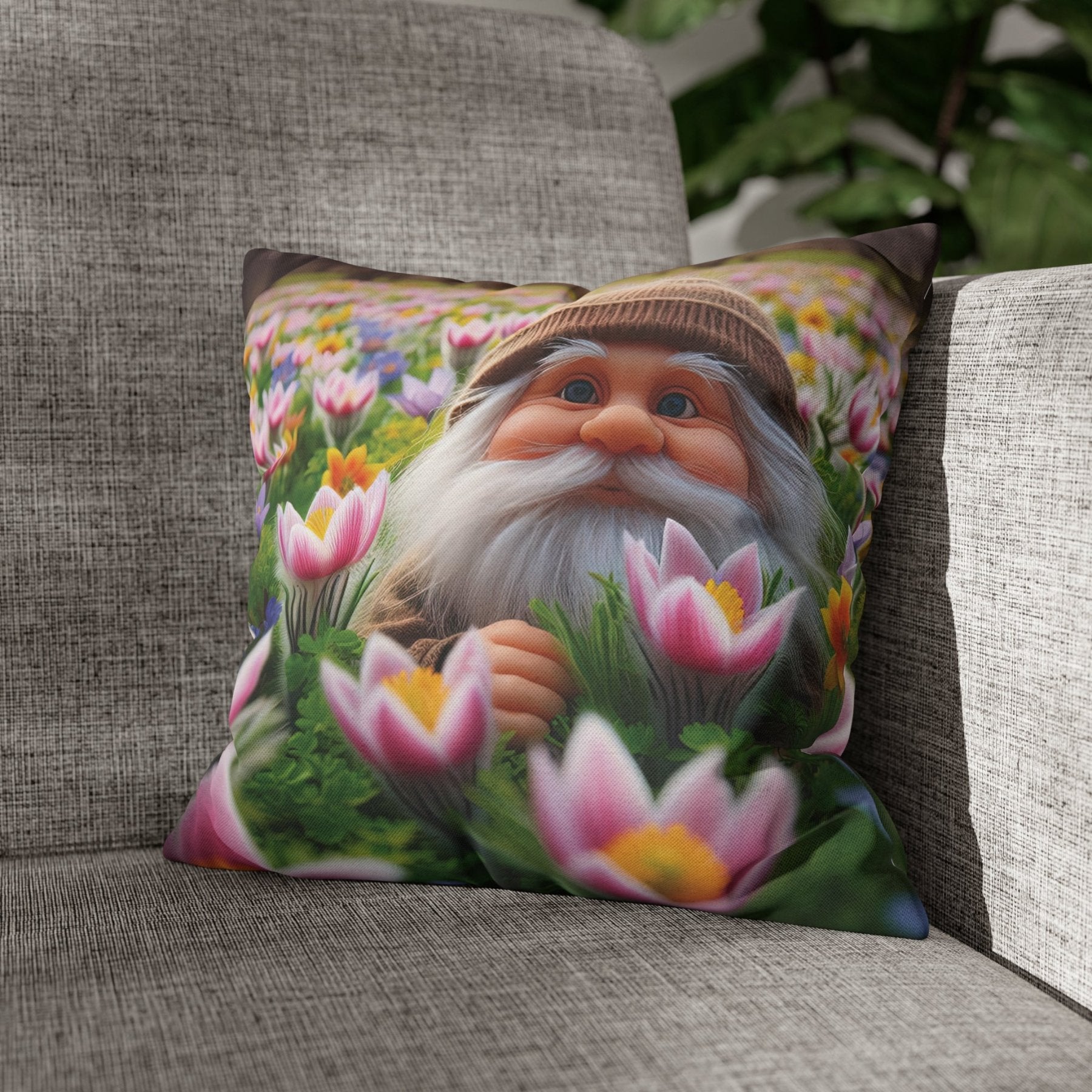 Gnome & Flowers Throw Pillow Cover, Throw Pillow Case, Qty 1, (16) - Janlyn's Crafts