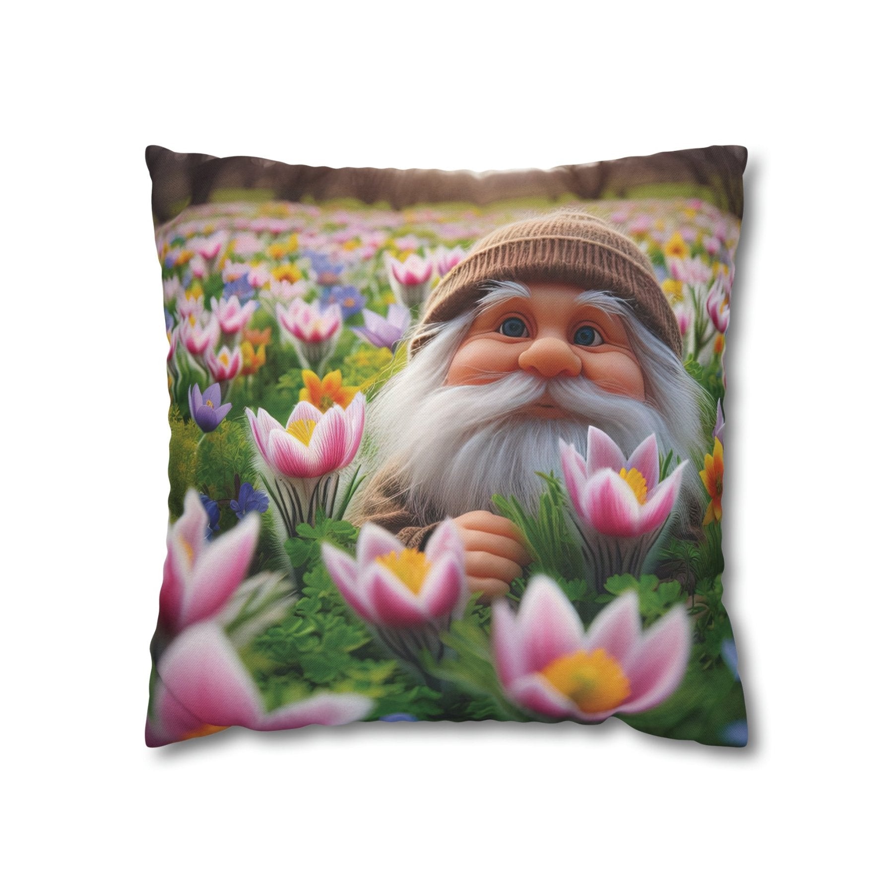 Gnome & Flowers Throw Pillow Cover, Throw Pillow Case, Qty 1, (16) - Janlyn's Crafts