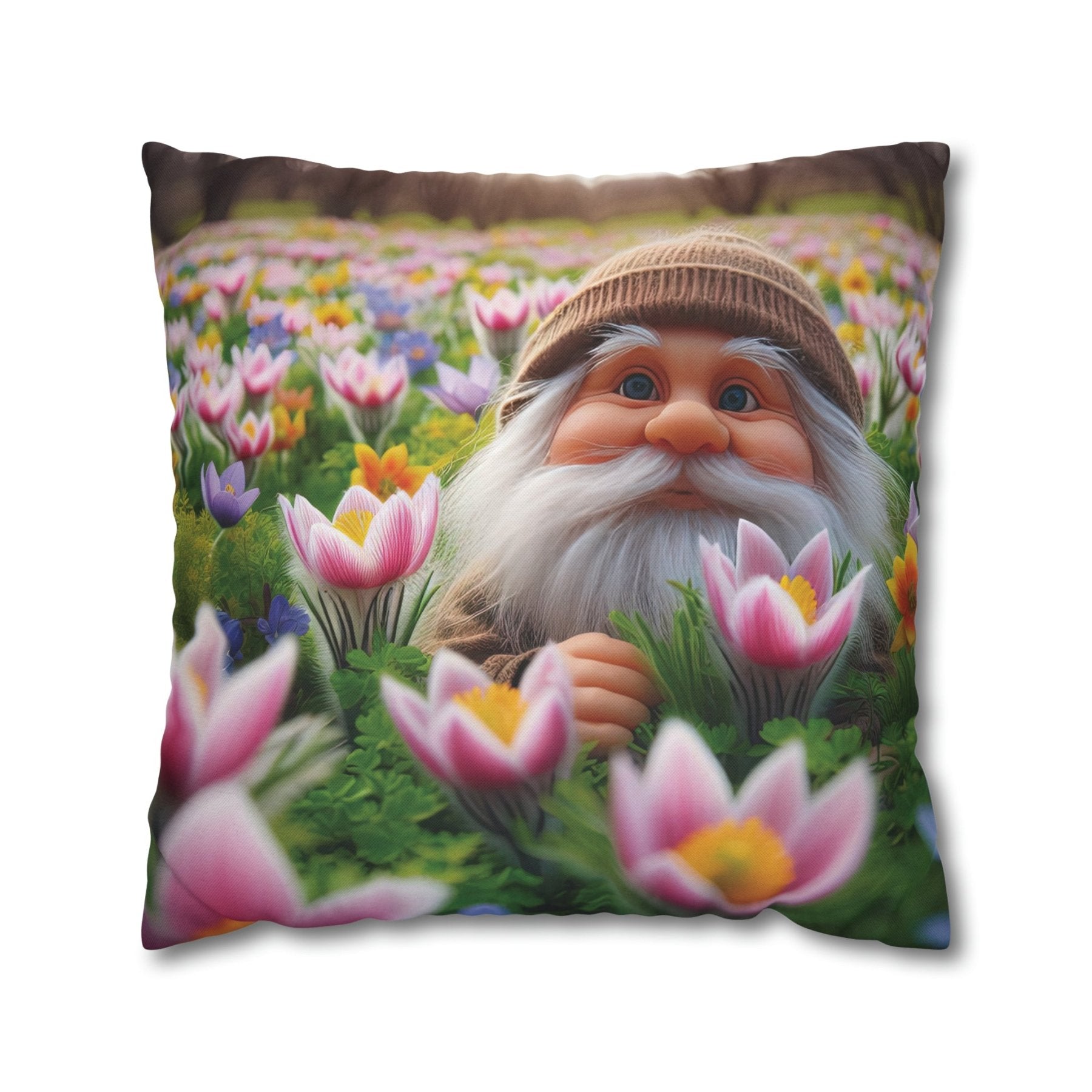 Gnome & Flowers Throw Pillow Cover, Throw Pillow Case, Qty 1, (16) - Janlyn's Crafts