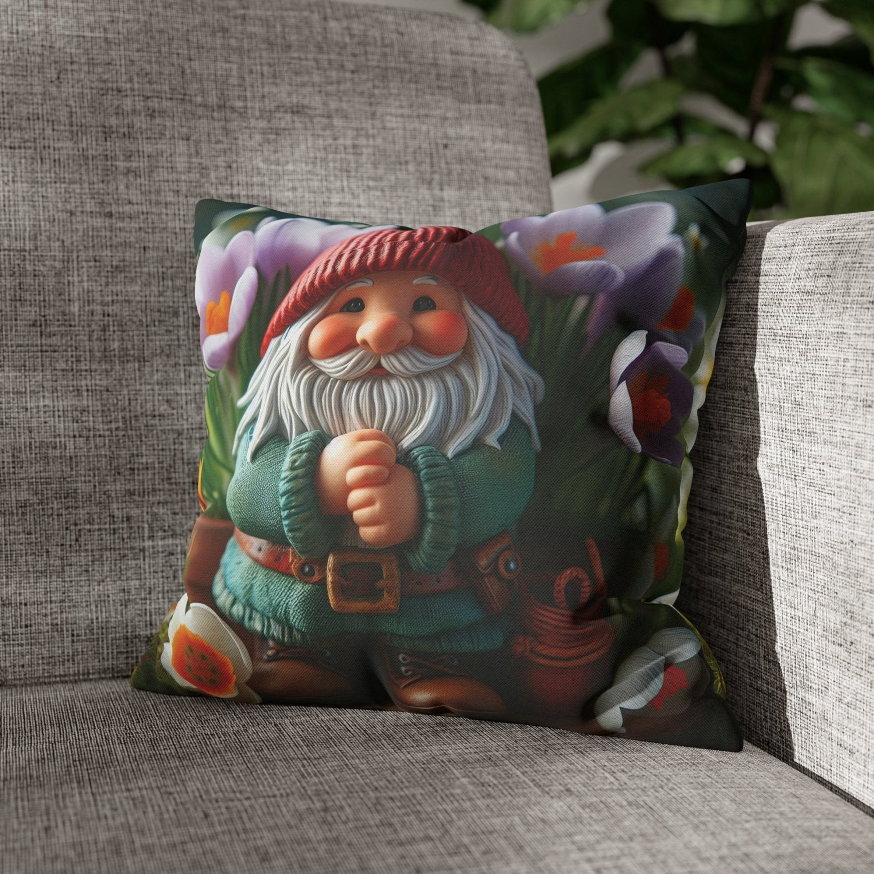 Gnome & Flowers Throw Pillow Cover, Throw Pillow Case, Qty 1, (17) - Janlyn's Crafts