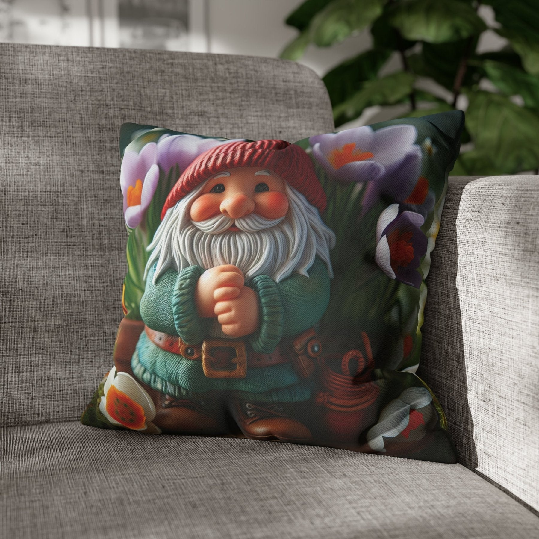 Gnome & Flowers Throw Pillow Cover, Throw Pillow Case, Qty 1, (17) - Janlyn's Crafts