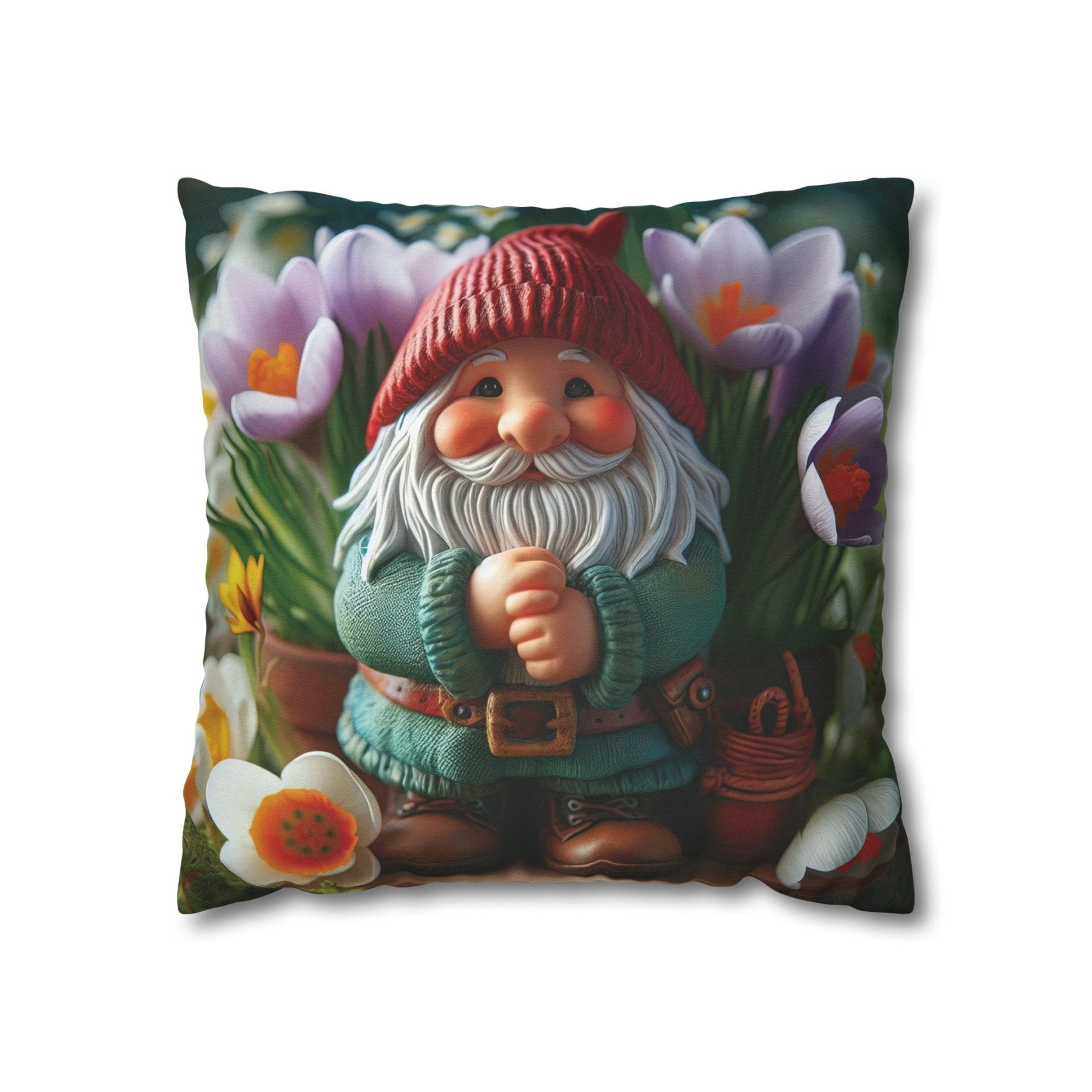 Gnome & Flowers Throw Pillow Cover, Throw Pillow Case, Qty 1, (17) - Janlyn's Crafts