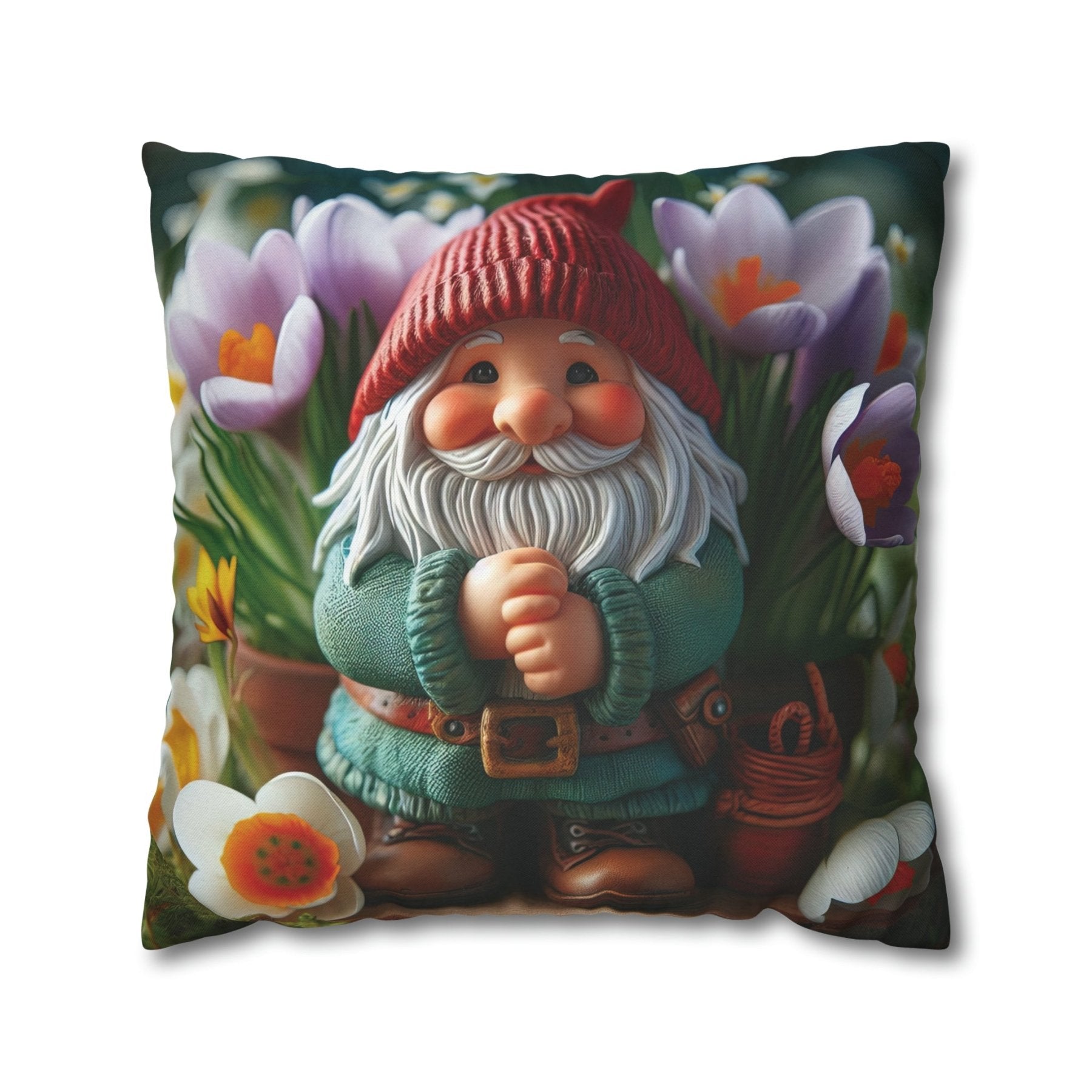 Gnome & Flowers Throw Pillow Cover, Throw Pillow Case, Qty 1, (17) - Janlyn's Crafts