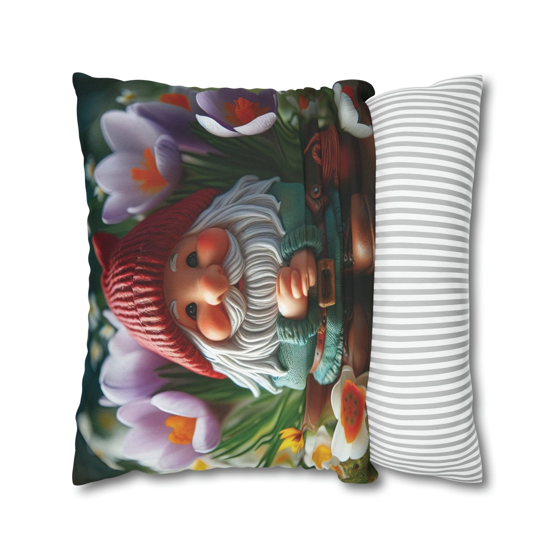 Gnome & Flowers Throw Pillow Cover, Throw Pillow Case, Qty 1, (17) - Janlyn's Crafts