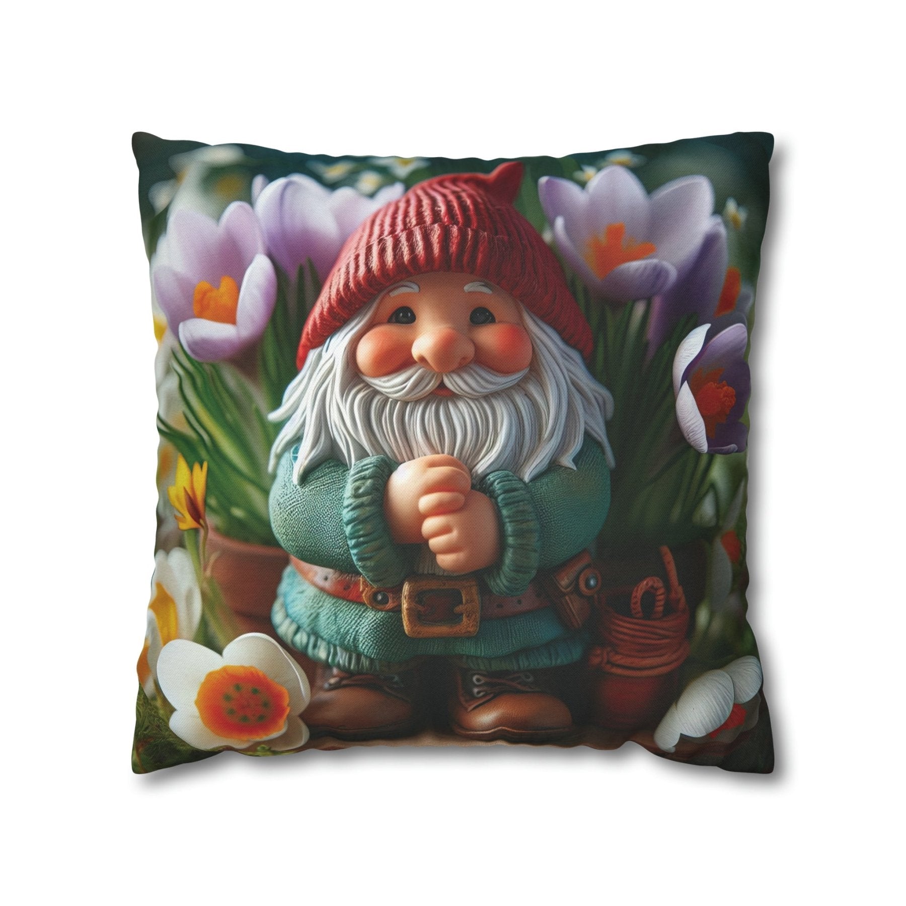 Gnome & Flowers Throw Pillow Cover, Throw Pillow Case, Qty 1, (17) - Janlyn's Crafts