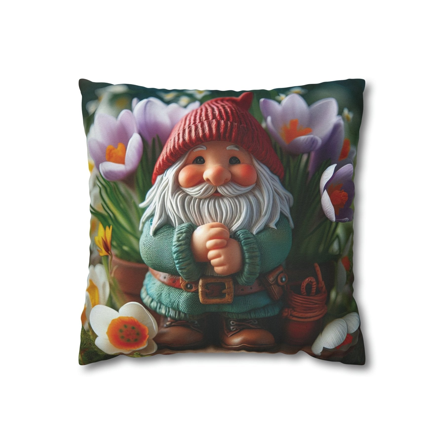 Gnome & Flowers Throw Pillow Cover, Throw Pillow Case, Qty 1, (17) - Janlyn's Crafts