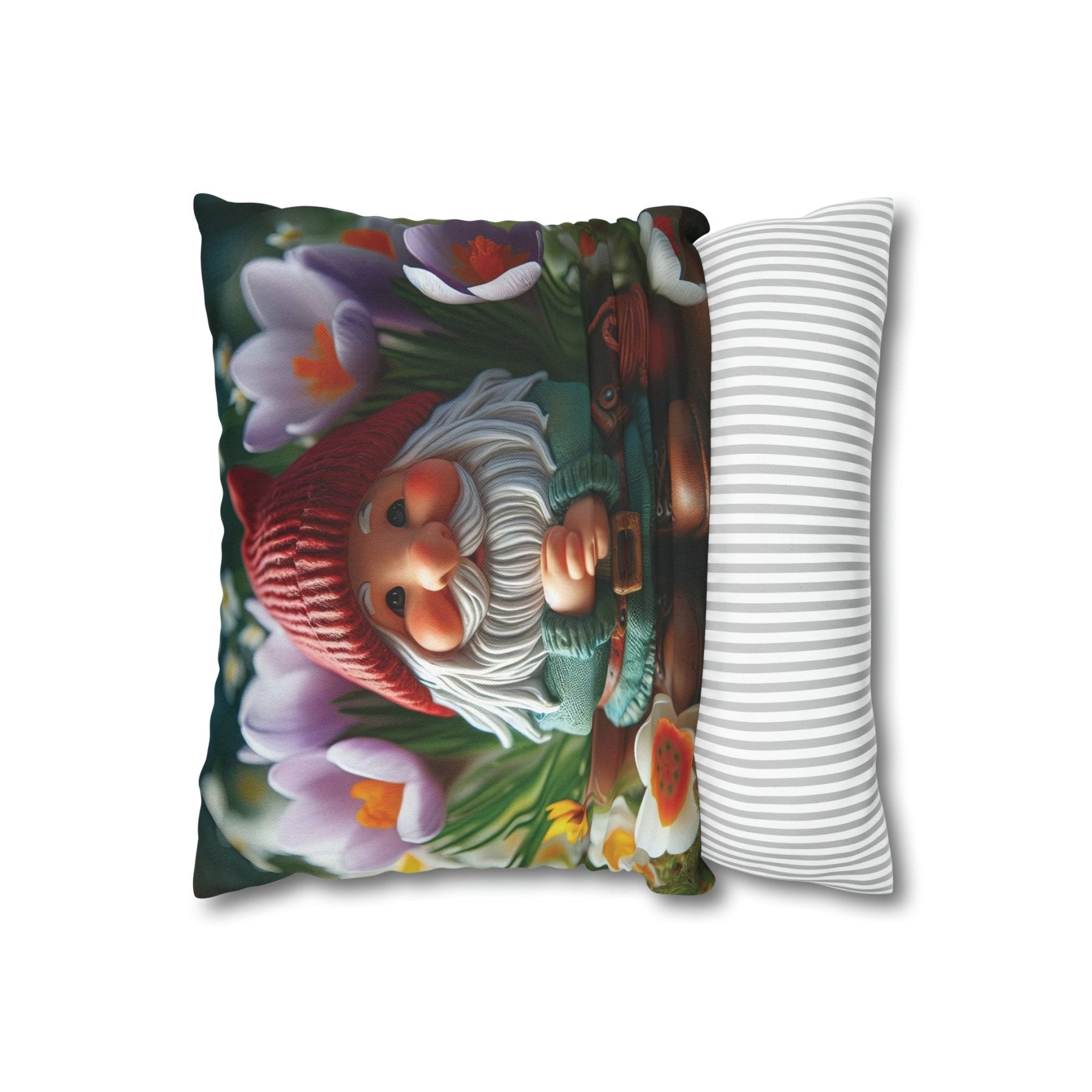 Gnome & Flowers Throw Pillow Cover, Throw Pillow Case, Qty 1, (17) - Janlyn's Crafts