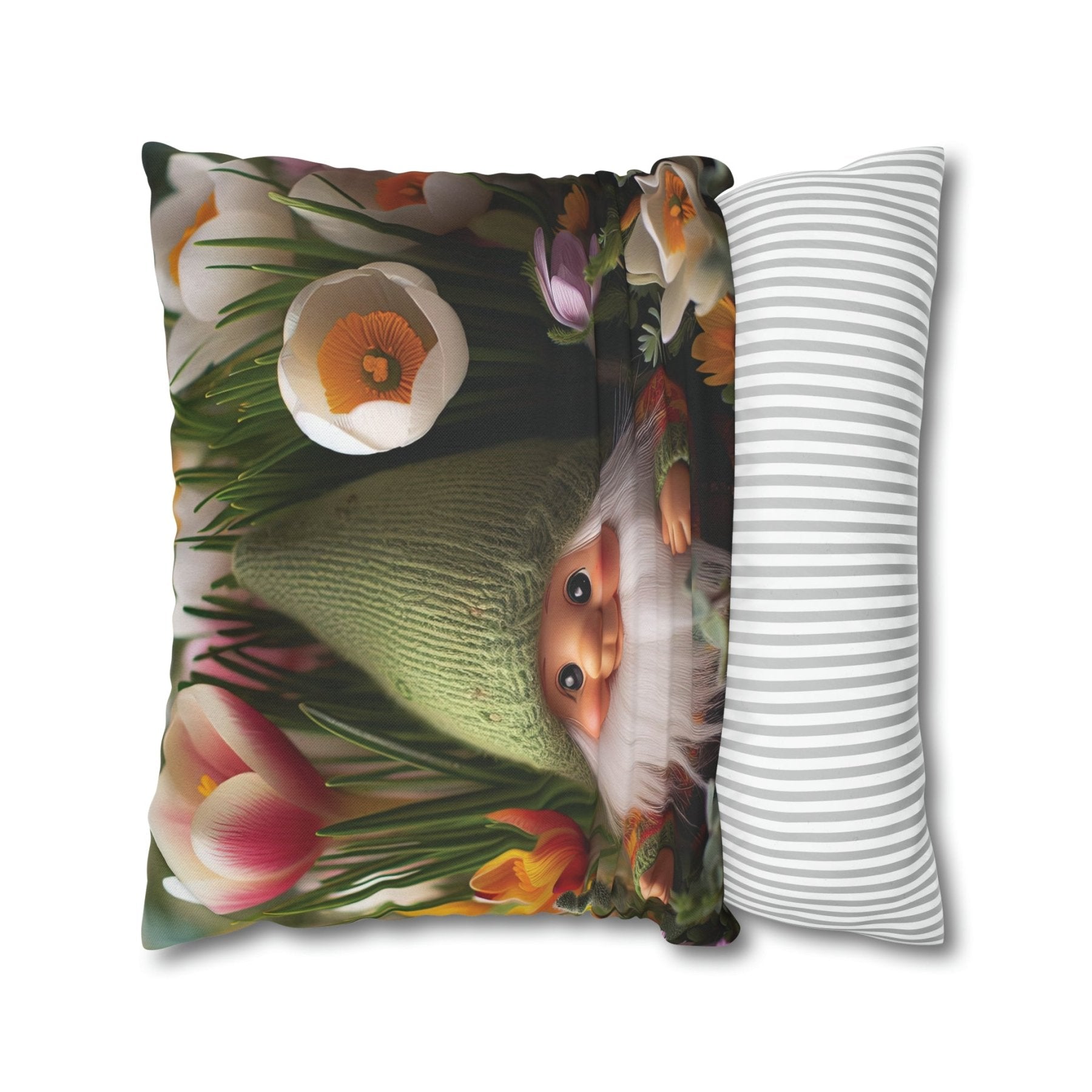 Gnome & Flowers Throw Pillow Cover, Throw Pillow Case, Qty 1, (19) - Janlyn's Crafts