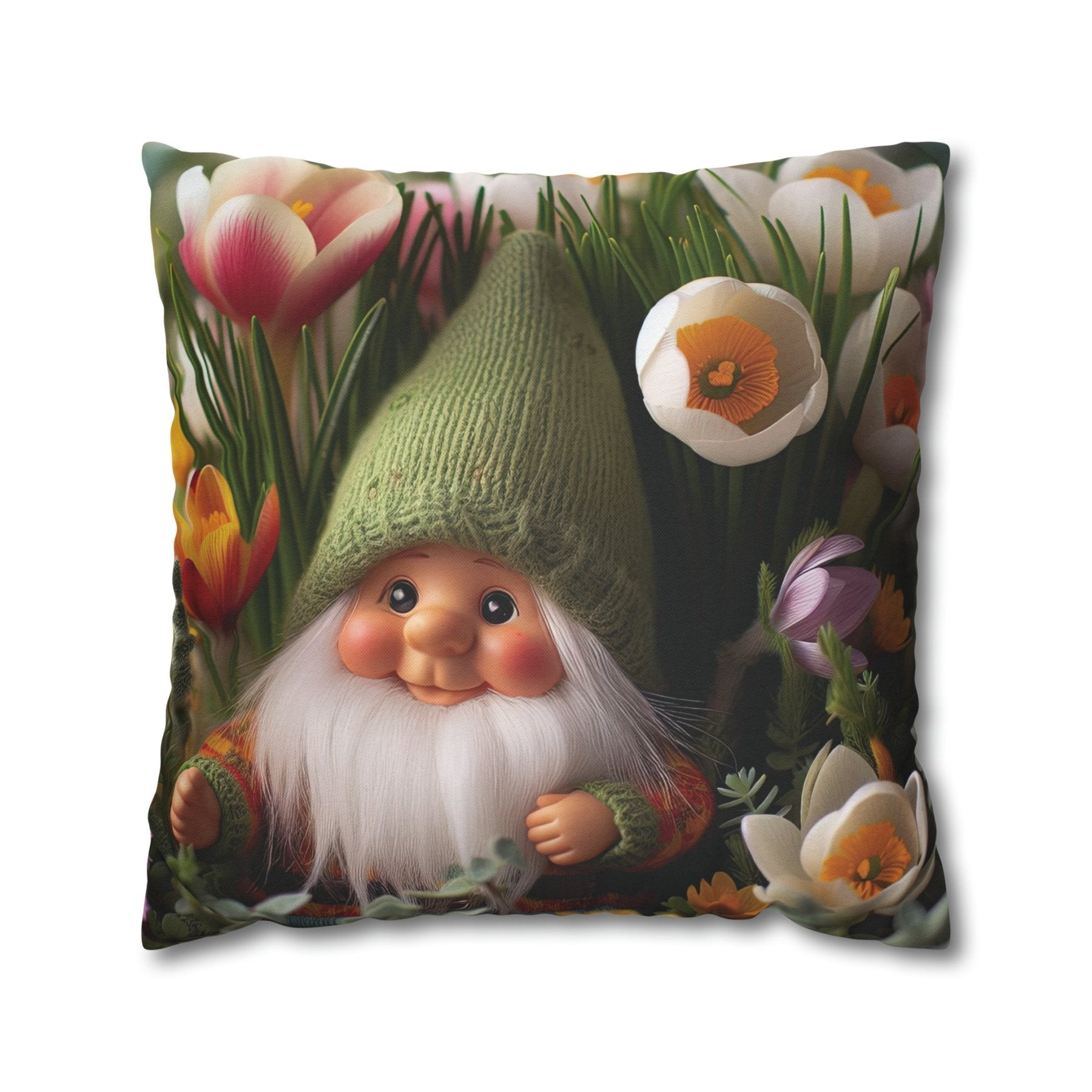 Gnome & Flowers Throw Pillow Cover, Throw Pillow Case, Qty 1, (19) - Janlyn's Crafts