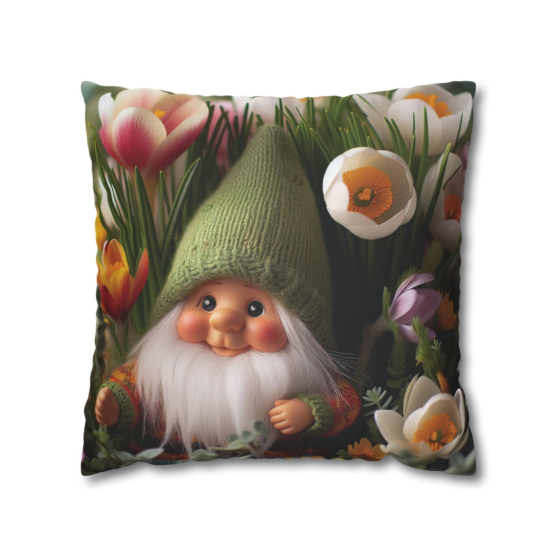 Gnome & Flowers Throw Pillow Cover, Throw Pillow Case, Qty 1, (19) - Janlyn's Crafts