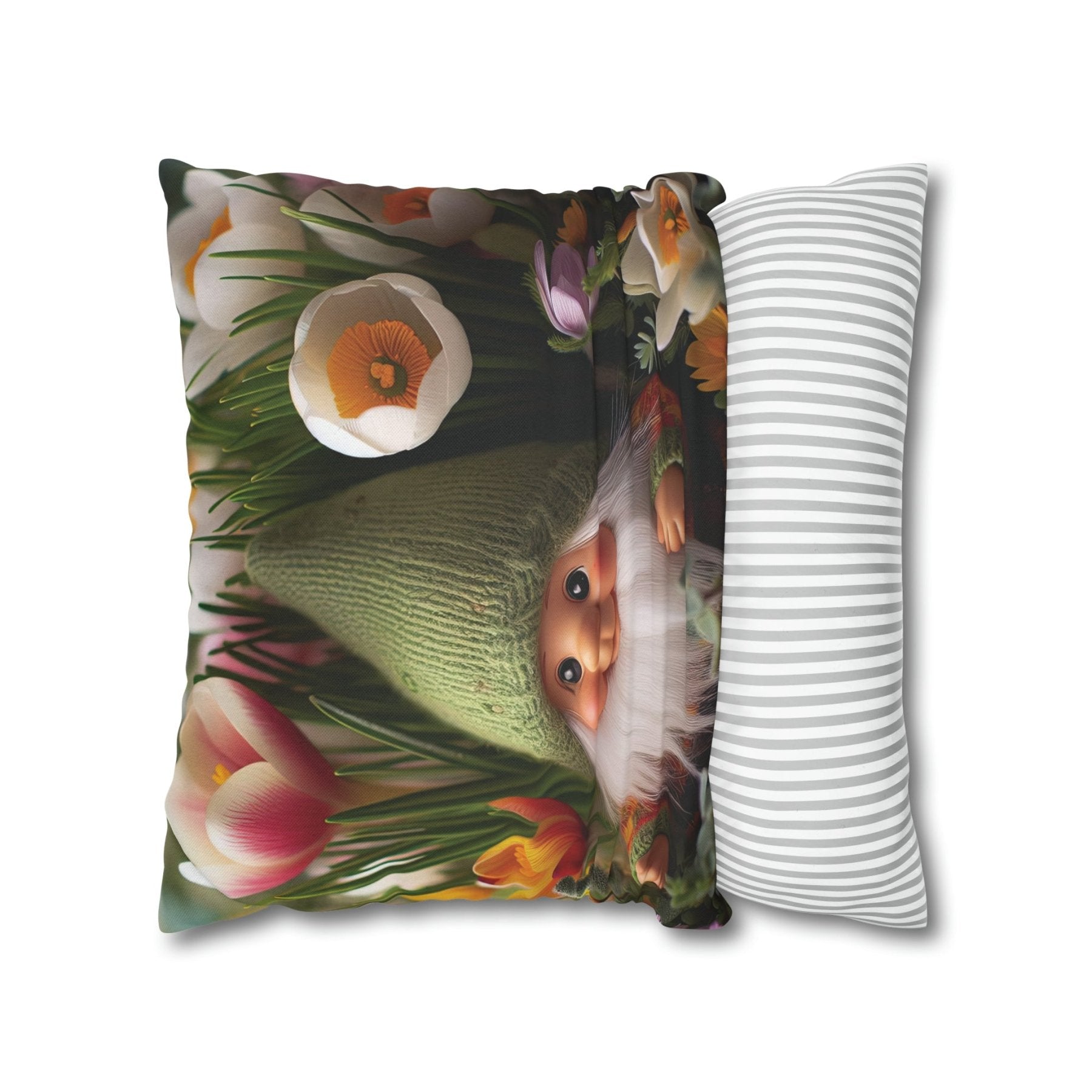 Gnome & Flowers Throw Pillow Cover, Throw Pillow Case, Qty 1, (19) - Janlyn's Crafts