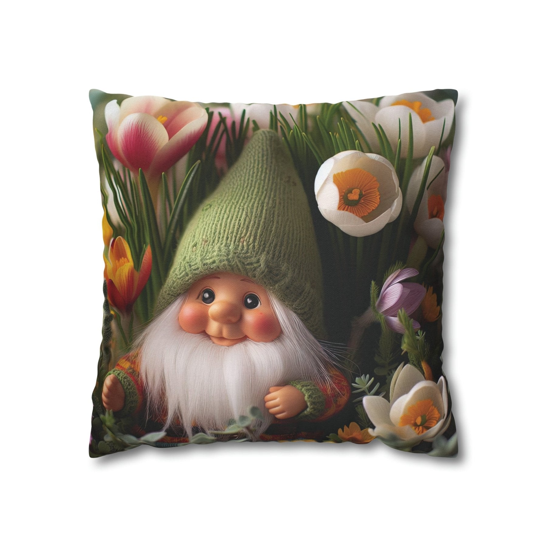 Gnome & Flowers Throw Pillow Cover, Throw Pillow Case, Qty 1, (19) - Janlyn's Crafts