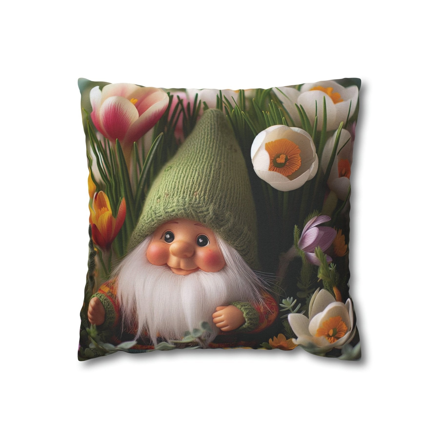 Gnome & Flowers Throw Pillow Cover, Throw Pillow Case, Qty 1, (19) - Janlyn's Crafts