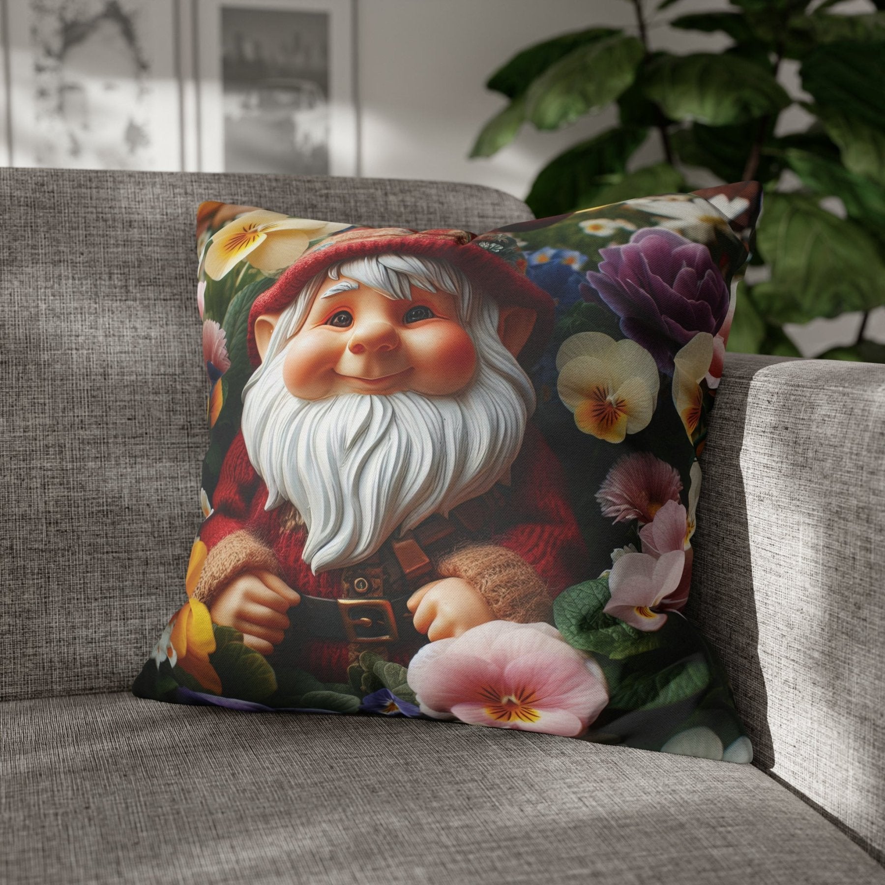 Gnome & Flowers Throw Pillow Cover, Throw Pillow Case, Qty 1, (2) - Janlyn's Crafts