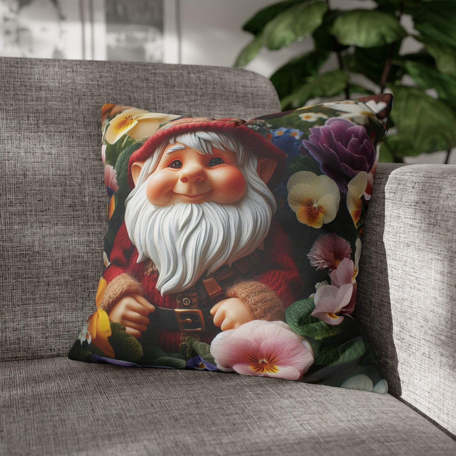 Gnome & Flowers Throw Pillow Cover, Throw Pillow Case, Qty 1, (2) - Janlyn's Crafts