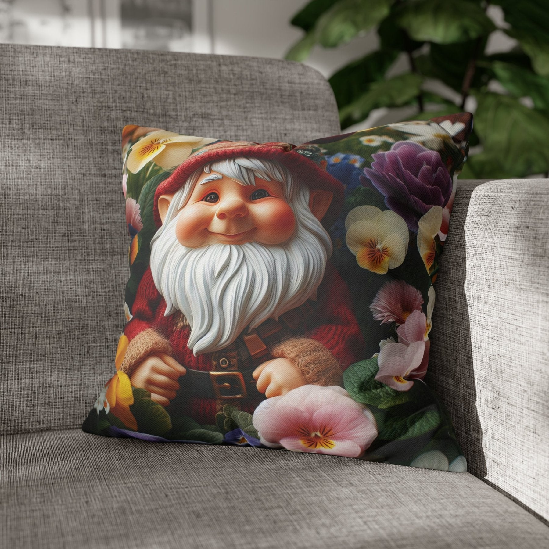 Gnome & Flowers Throw Pillow Cover, Throw Pillow Case, Qty 1, (2) - Janlyn's Crafts