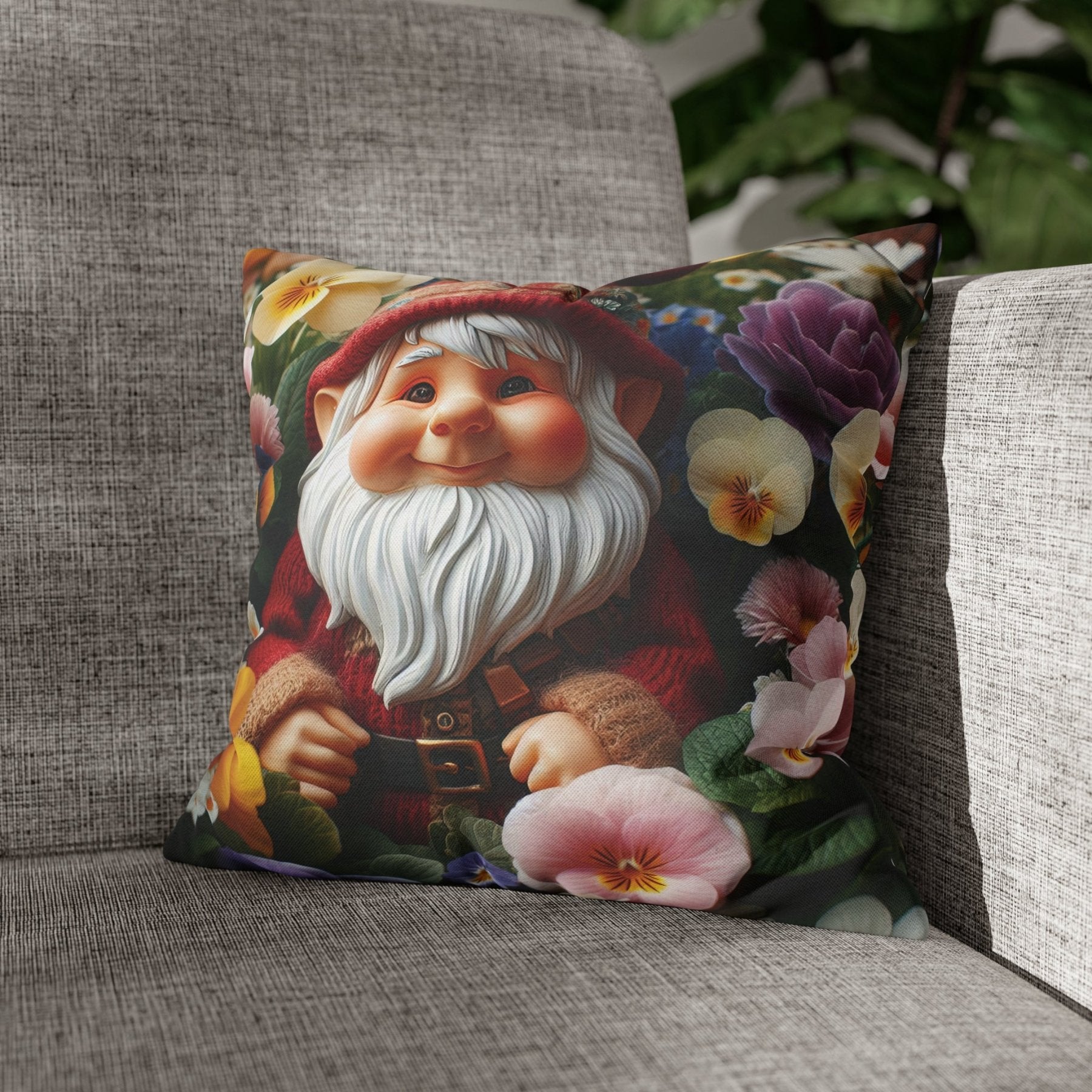 Gnome & Flowers Throw Pillow Cover, Throw Pillow Case, Qty 1, (2) - Janlyn's Crafts