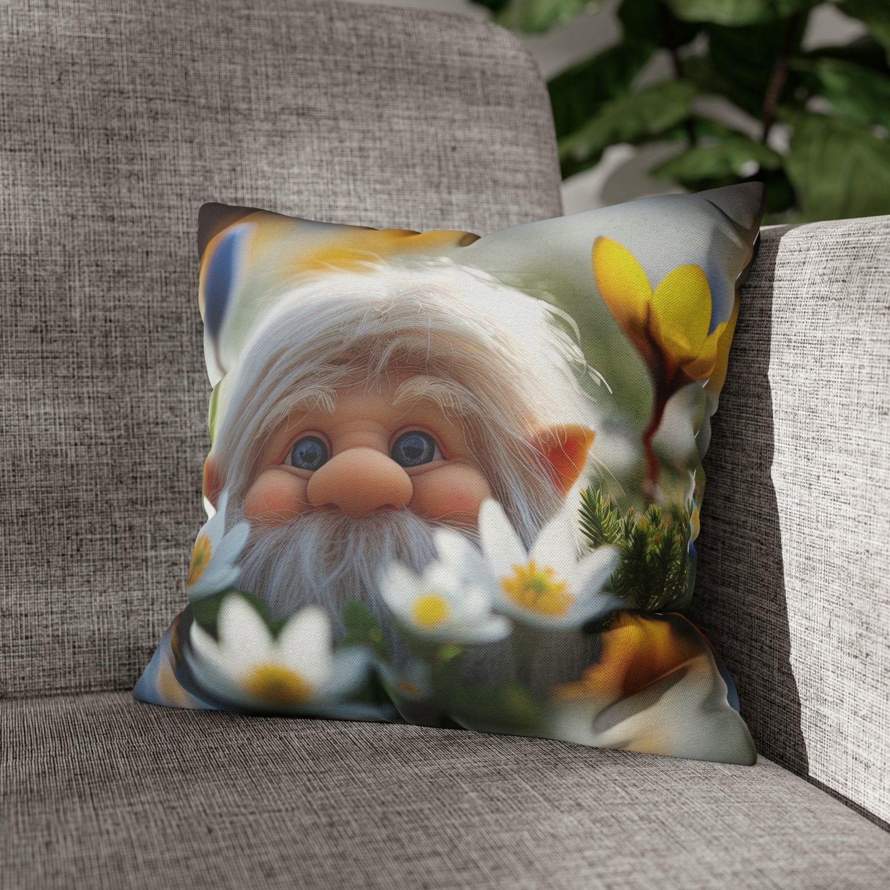 Gnome & Flowers Throw Pillow Cover, Throw Pillow Case, Qty 1, (20) - Janlyn's Crafts