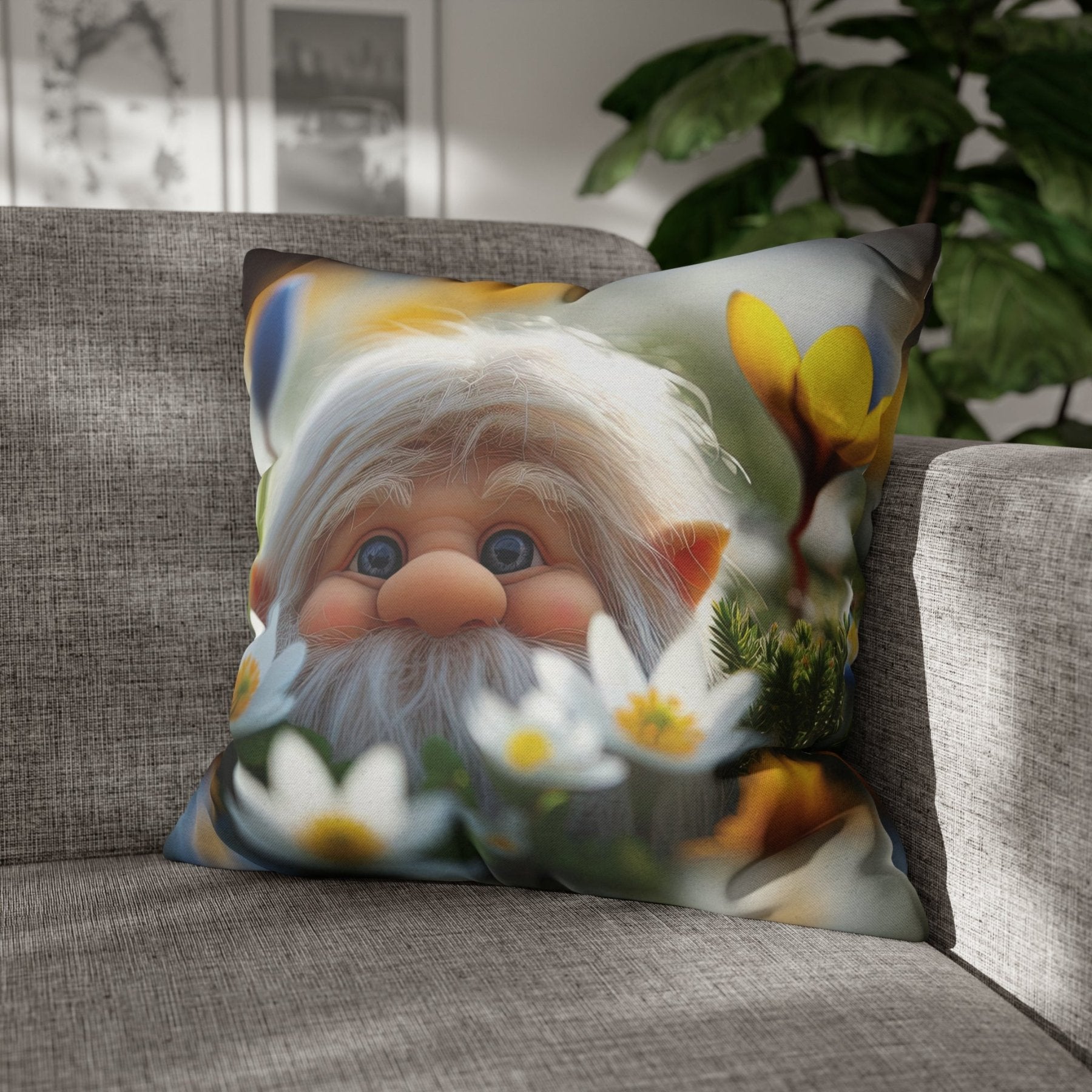 Gnome & Flowers Throw Pillow Cover, Throw Pillow Case, Qty 1, (20) - Janlyn's Crafts