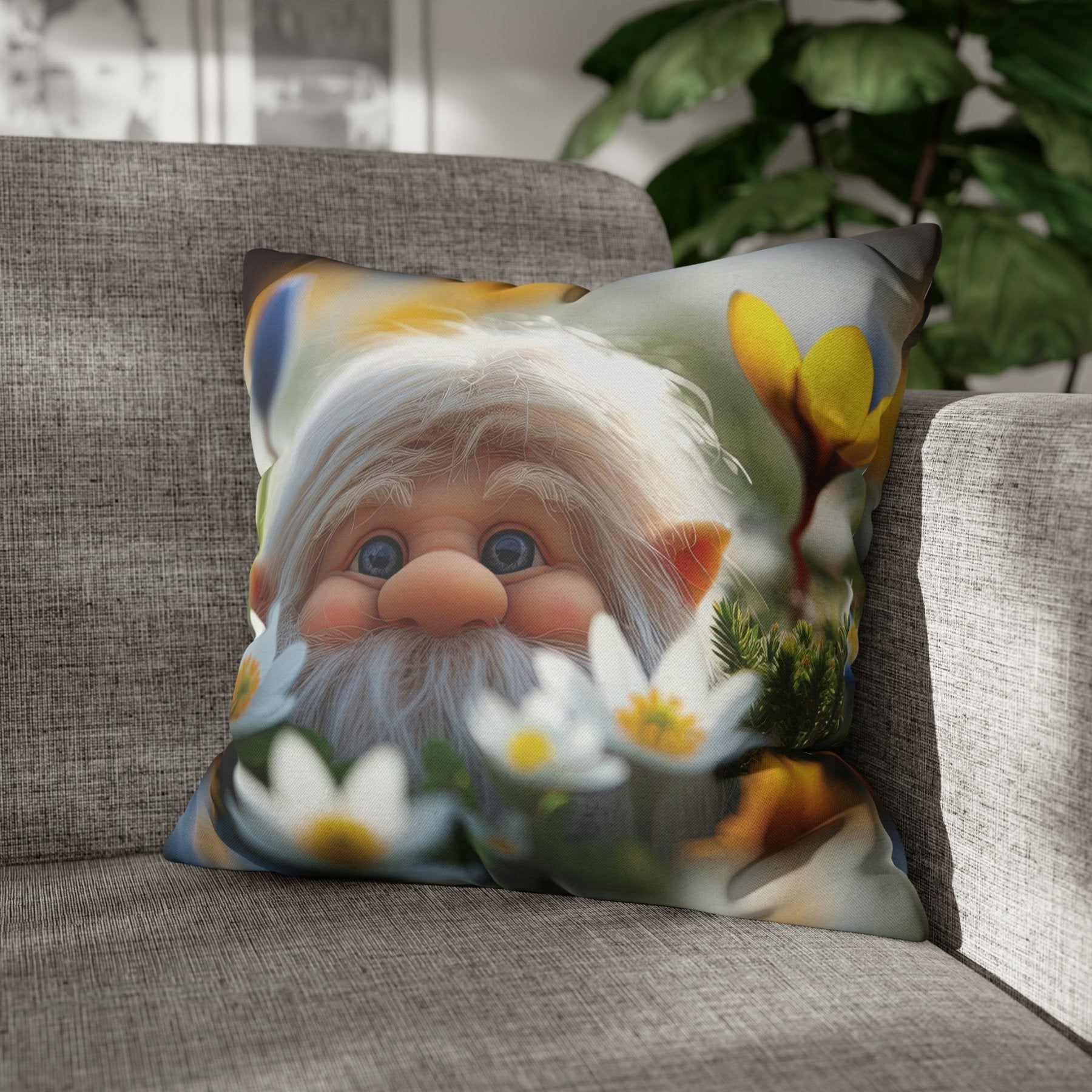 Gnome & Flowers Throw Pillow Cover, Throw Pillow Case, Qty 1, (20) - Janlyn's Crafts