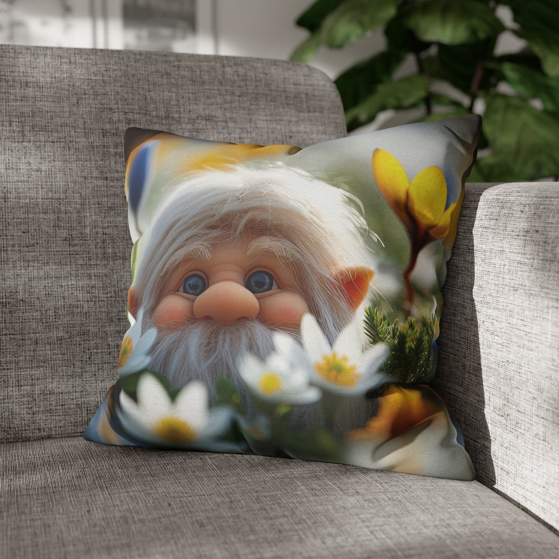 Gnome & Flowers Throw Pillow Cover, Throw Pillow Case, Qty 1, (20) - Janlyn's Crafts