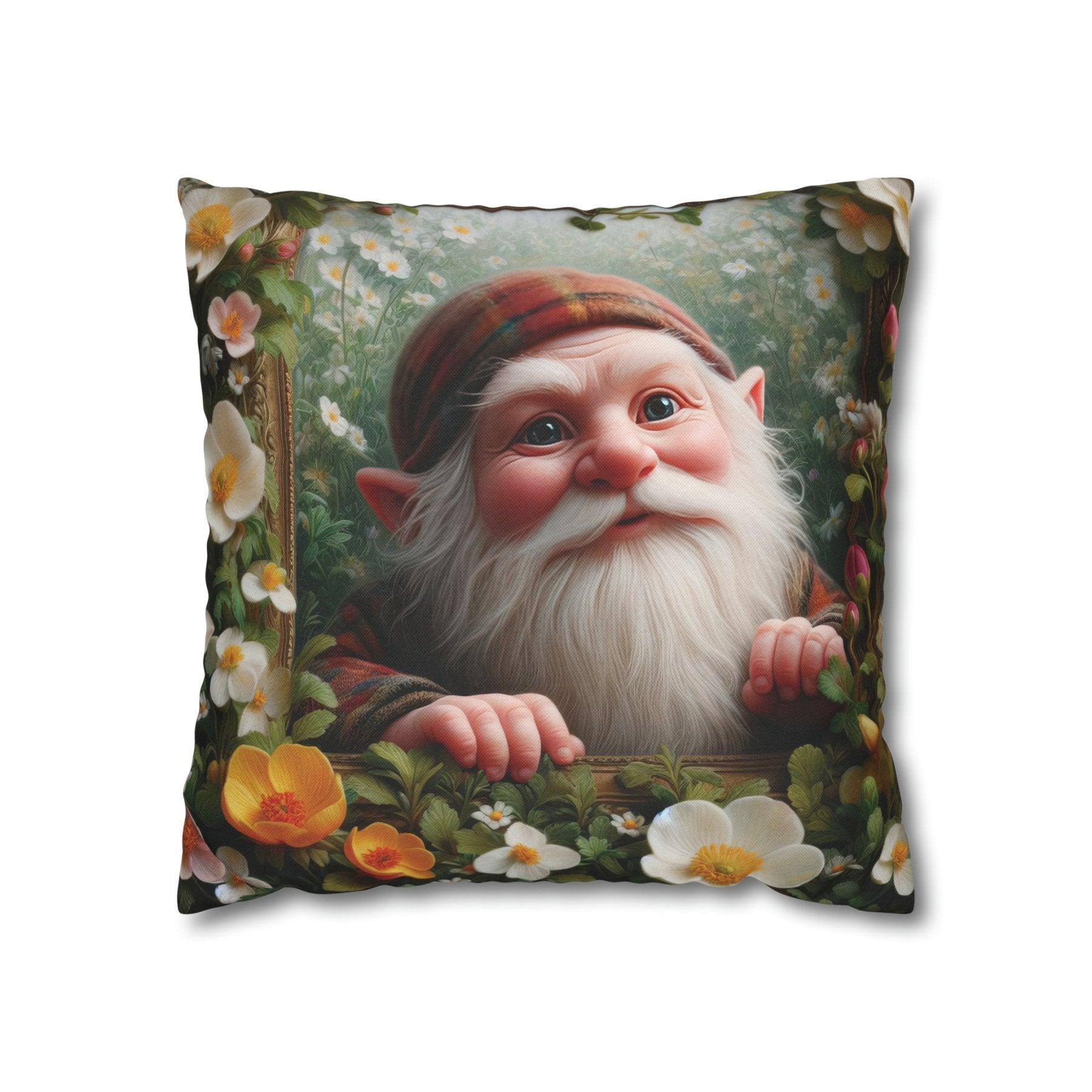 Gnome & Flowers Throw Pillow Cover, Throw Pillow Case, Qty 1, (3) - Janlyn's Crafts