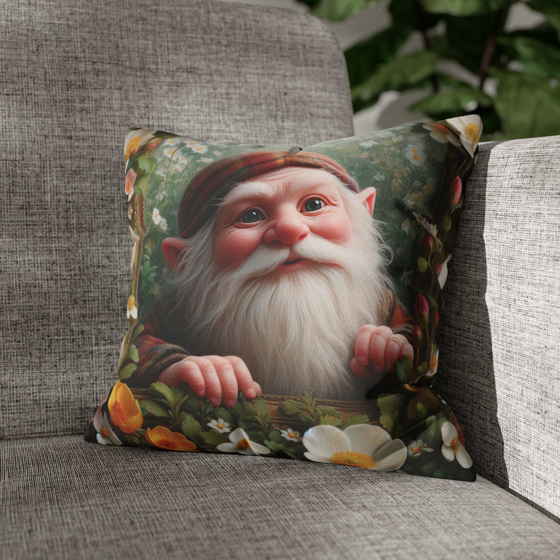 Gnome & Flowers Throw Pillow Cover, Throw Pillow Case, Qty 1, (3) - Janlyn's Crafts