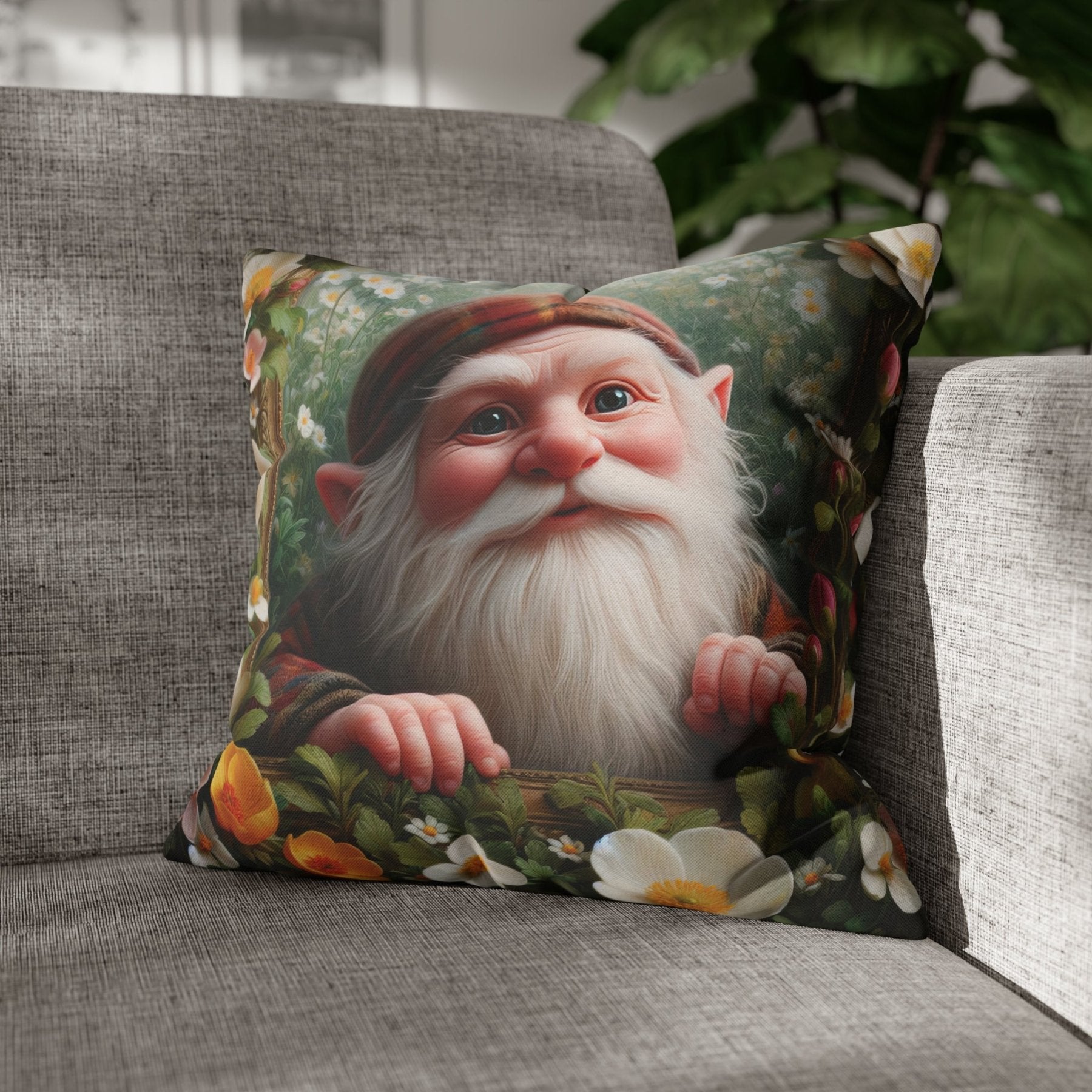 Gnome & Flowers Throw Pillow Cover, Throw Pillow Case, Qty 1, (3) - Janlyn's Crafts