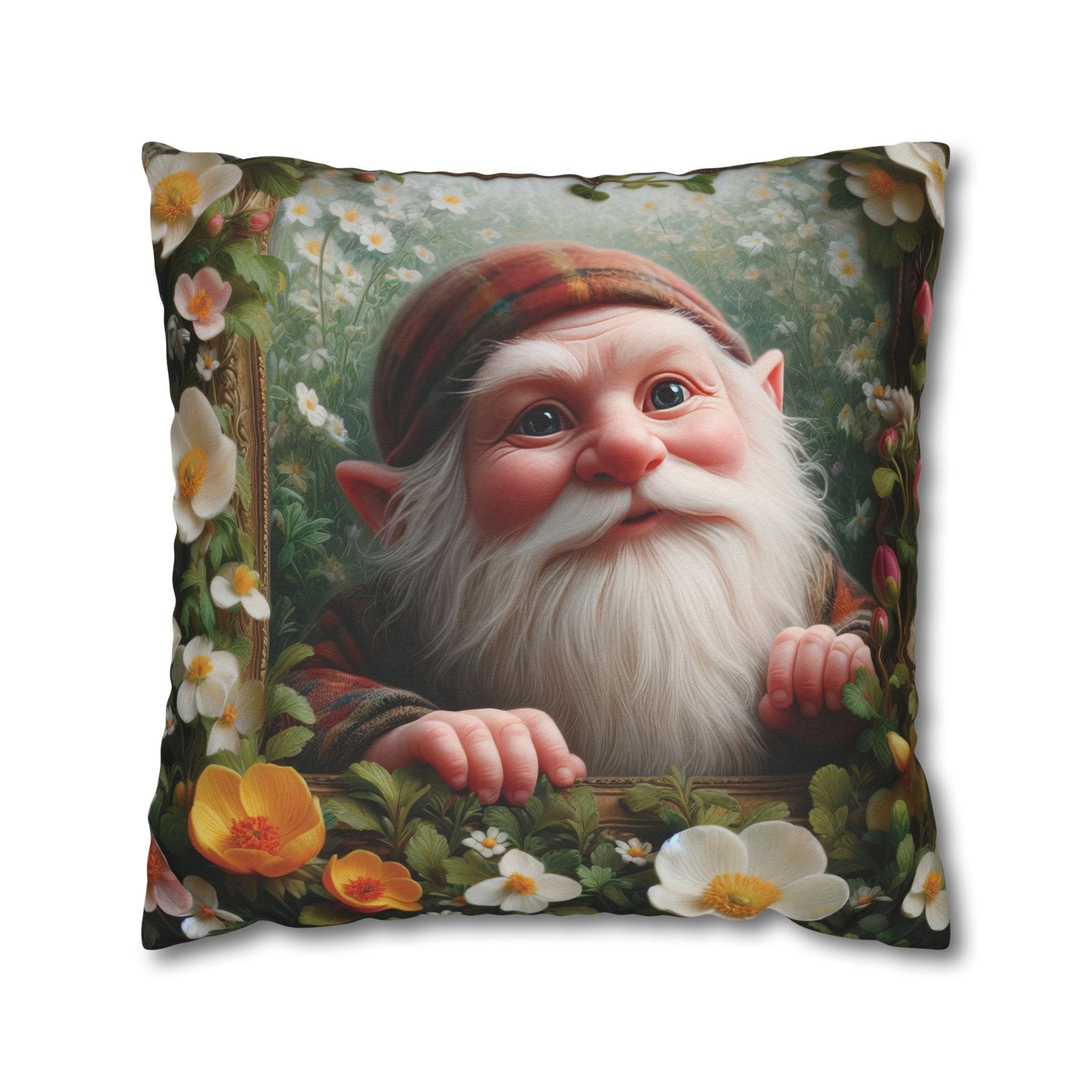 Gnome & Flowers Throw Pillow Cover, Throw Pillow Case, Qty 1, (3) - Janlyn's Crafts