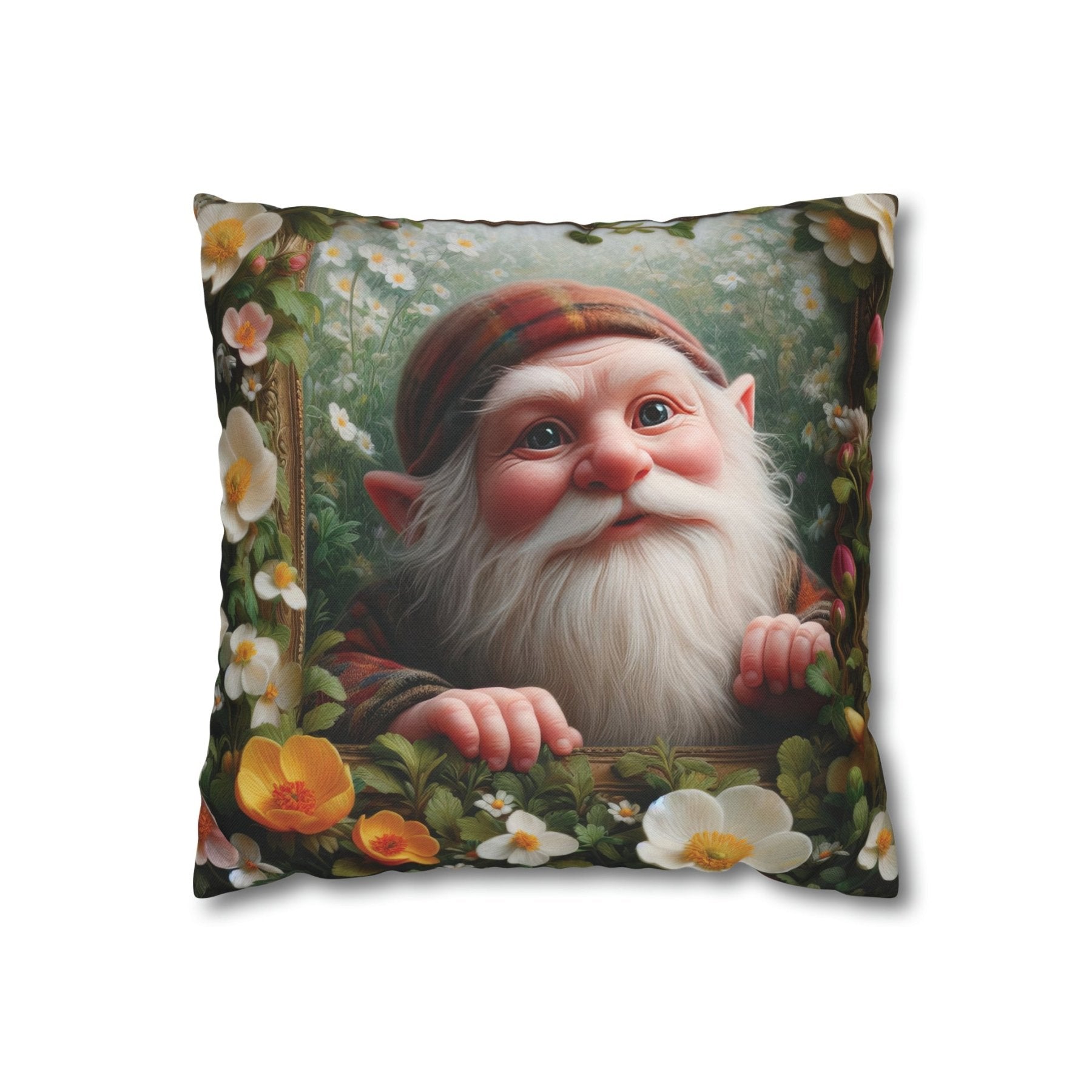 Gnome & Flowers Throw Pillow Cover, Throw Pillow Case, Qty 1, (3) - Janlyn's Crafts