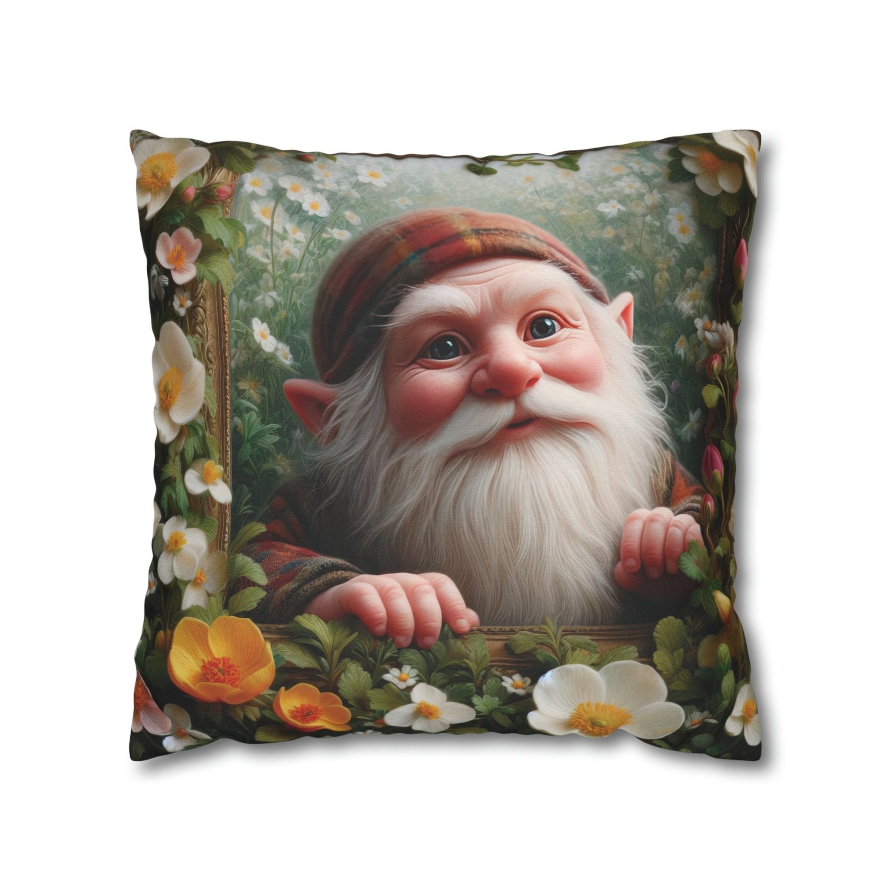 Gnome & Flowers Throw Pillow Cover, Throw Pillow Case, Qty 1, (3) - Janlyn's Crafts