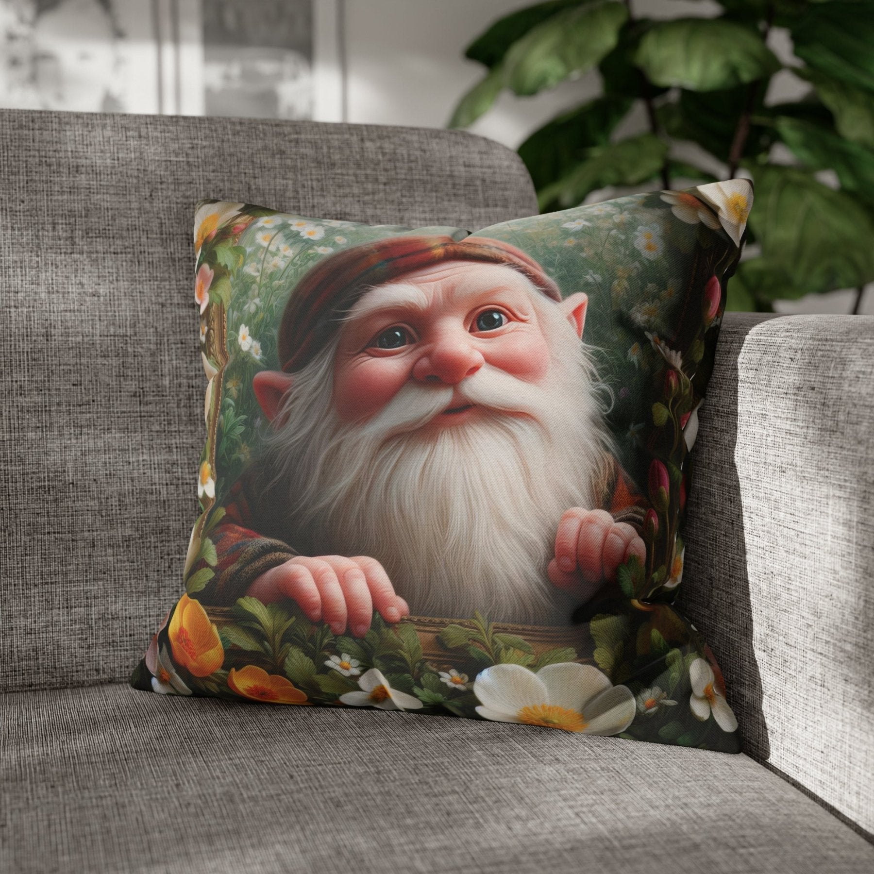 Gnome & Flowers Throw Pillow Cover, Throw Pillow Case, Qty 1, (3) - Janlyn's Crafts