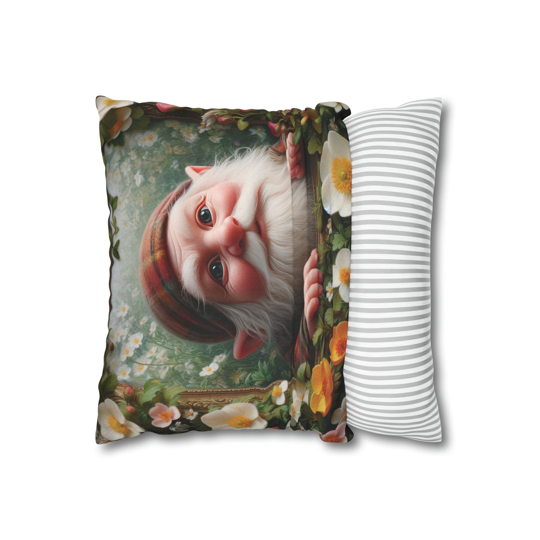 Gnome & Flowers Throw Pillow Cover, Throw Pillow Case, Qty 1, (3) - Janlyn's Crafts