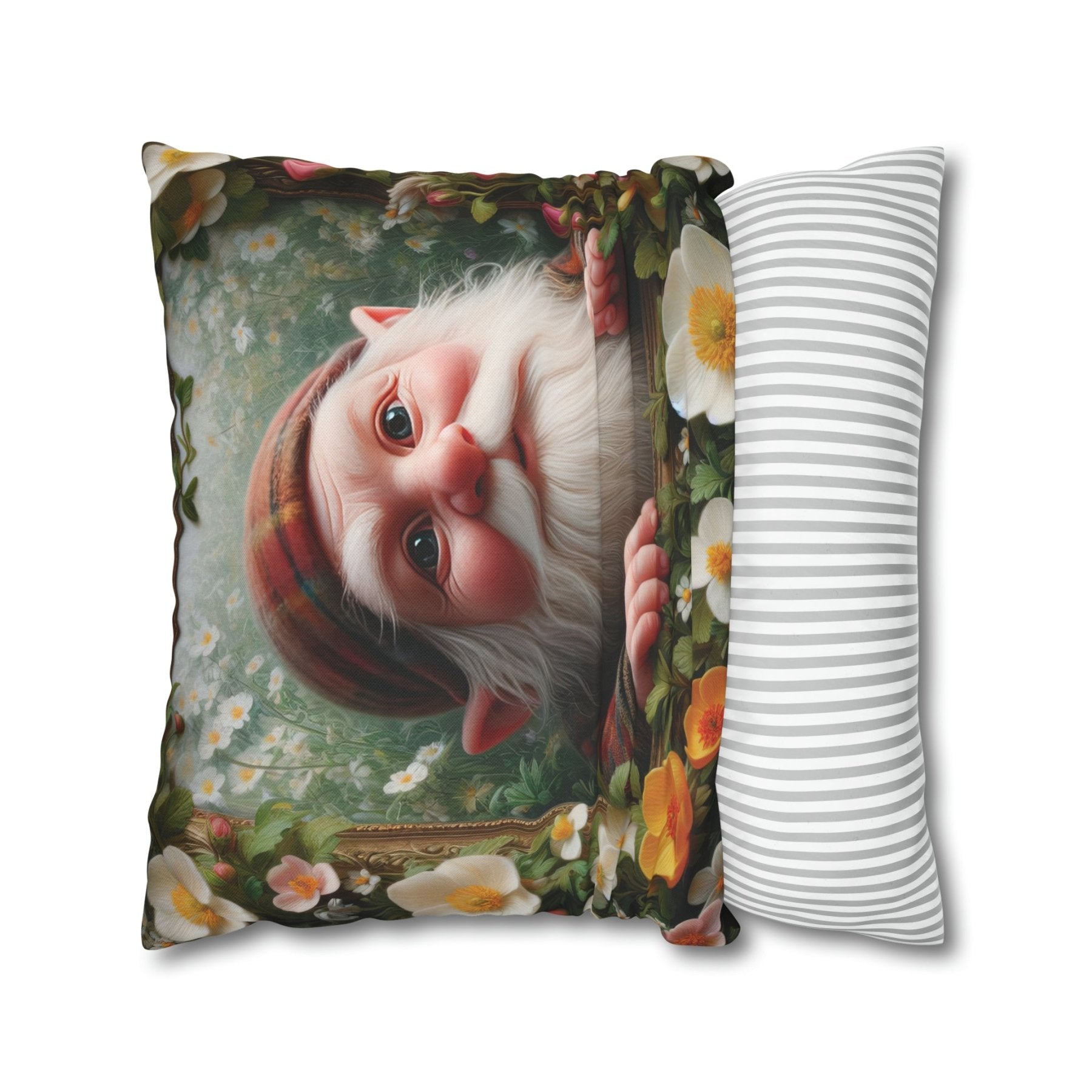 Gnome & Flowers Throw Pillow Cover, Throw Pillow Case, Qty 1, (3) - Janlyn's Crafts