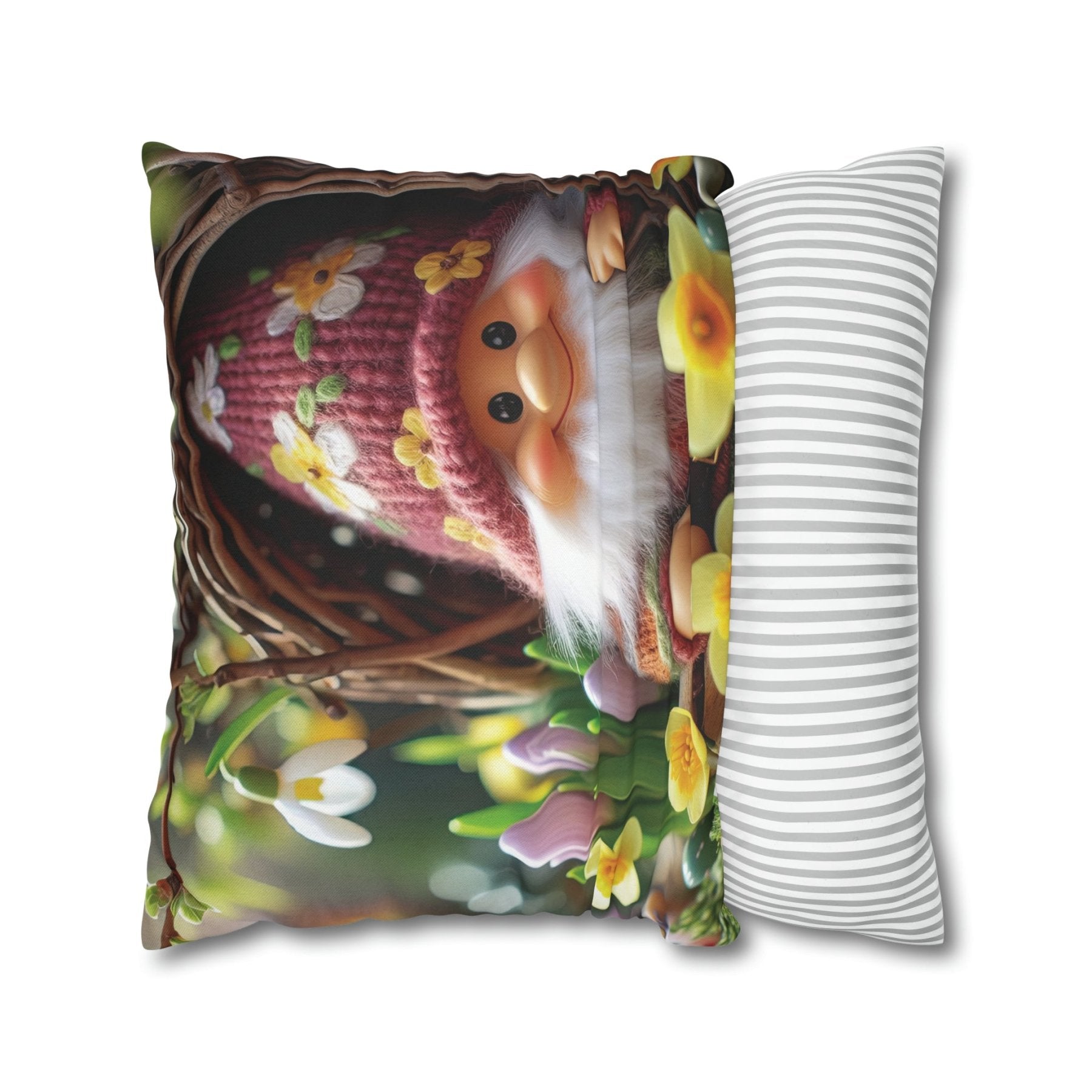 Gnome & Flowers Throw Pillow Cover, Throw Pillow Case, Qty 1, (4) - Janlyn's Crafts