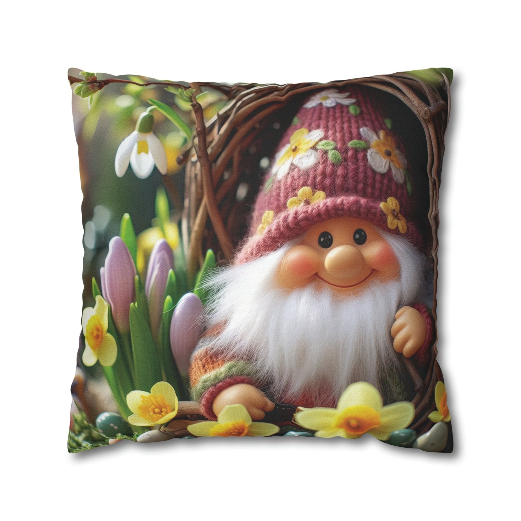 Gnome & Flowers Throw Pillow Cover, Throw Pillow Case, Qty 1, (4) - Janlyn's Crafts