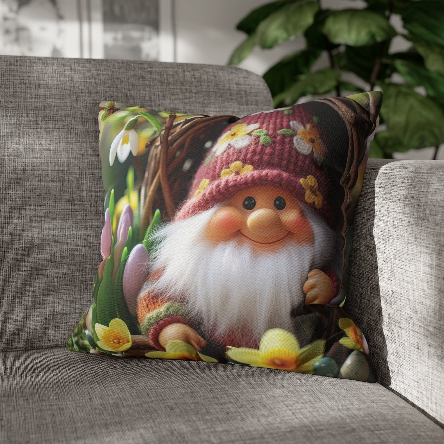 Gnome & Flowers Throw Pillow Cover, Throw Pillow Case, Qty 1, (4) - Janlyn's Crafts