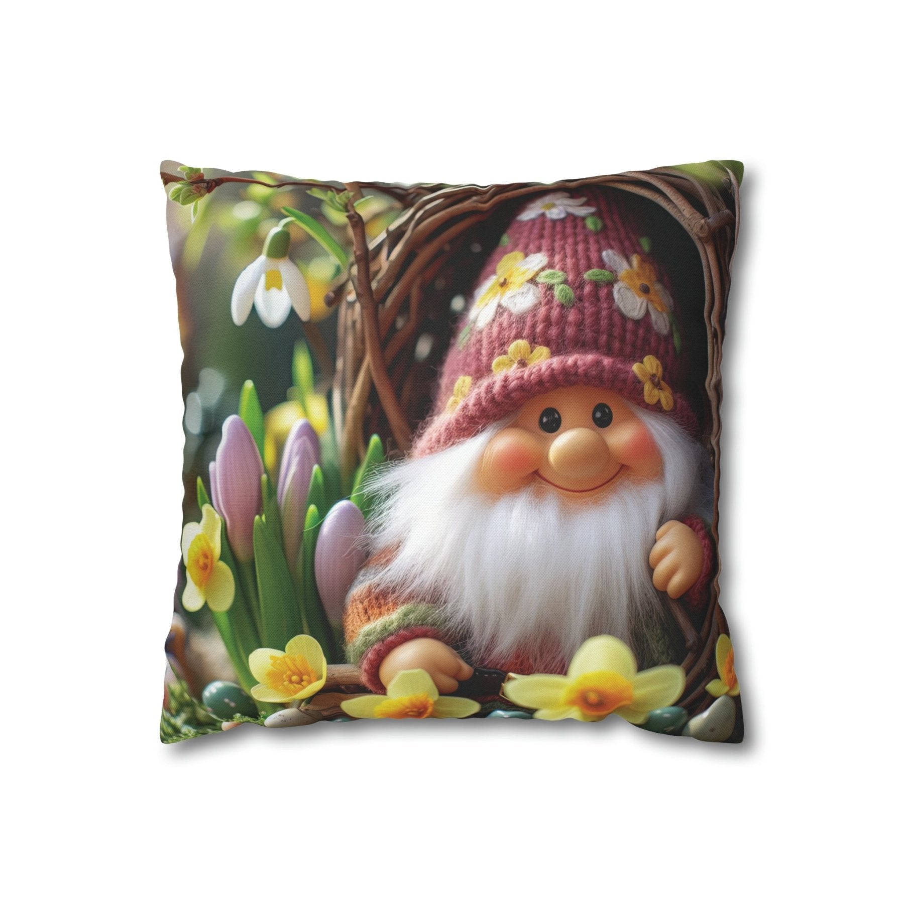 Gnome & Flowers Throw Pillow Cover, Throw Pillow Case, Qty 1, (4) - Janlyn's Crafts