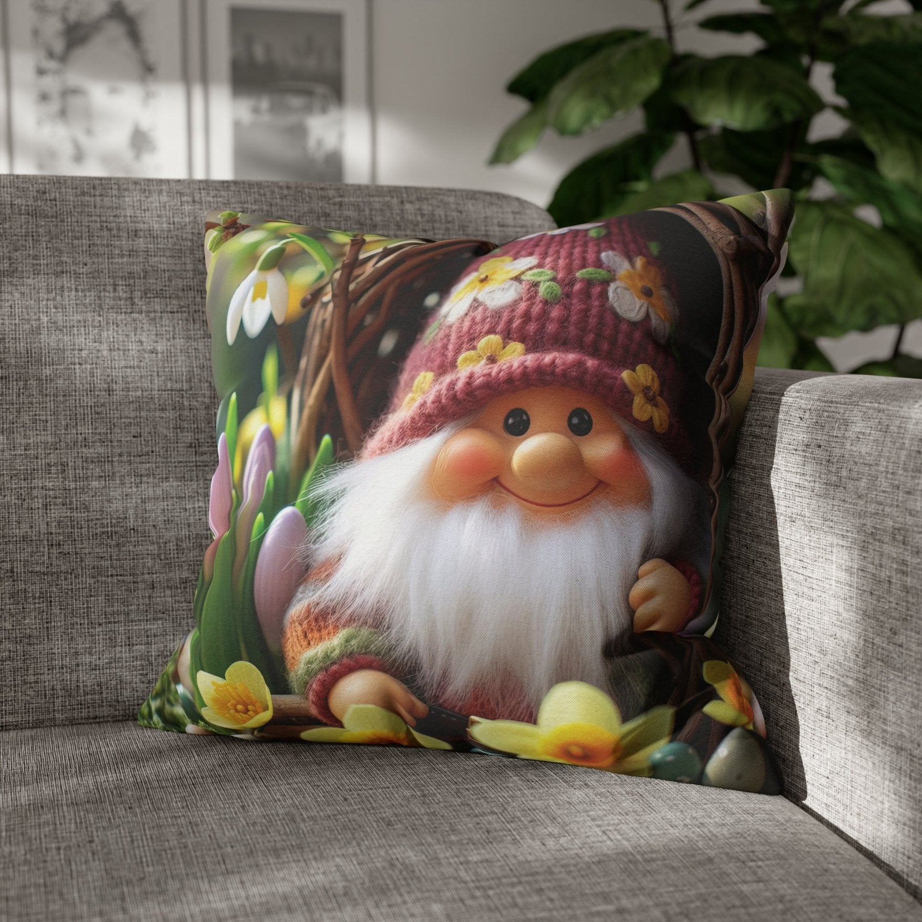 Gnome & Flowers Throw Pillow Cover, Throw Pillow Case, Qty 1, (4) - Janlyn's Crafts