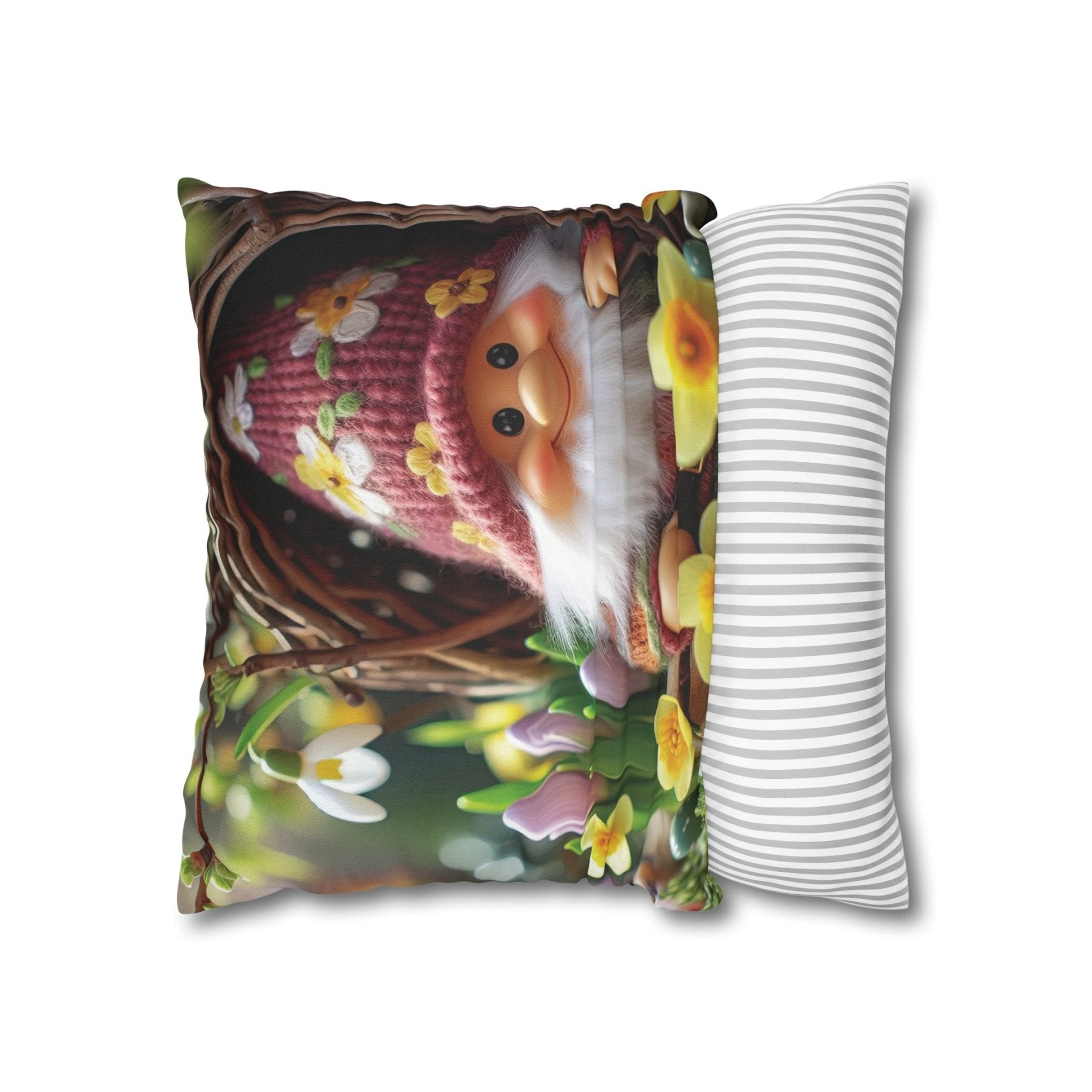 Gnome & Flowers Throw Pillow Cover, Throw Pillow Case, Qty 1, (4) - Janlyn's Crafts