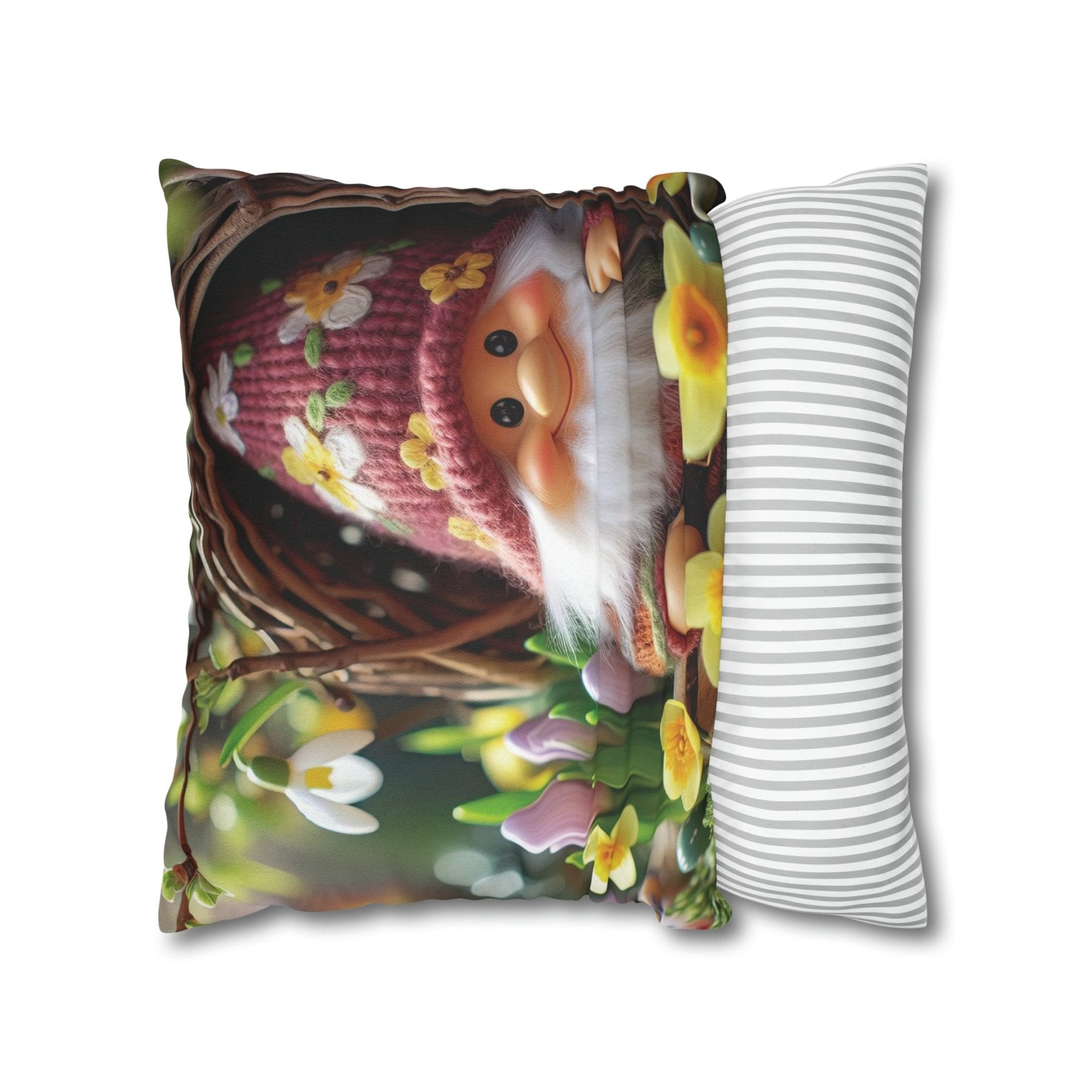 Gnome & Flowers Throw Pillow Cover, Throw Pillow Case, Qty 1, (4) - Janlyn's Crafts