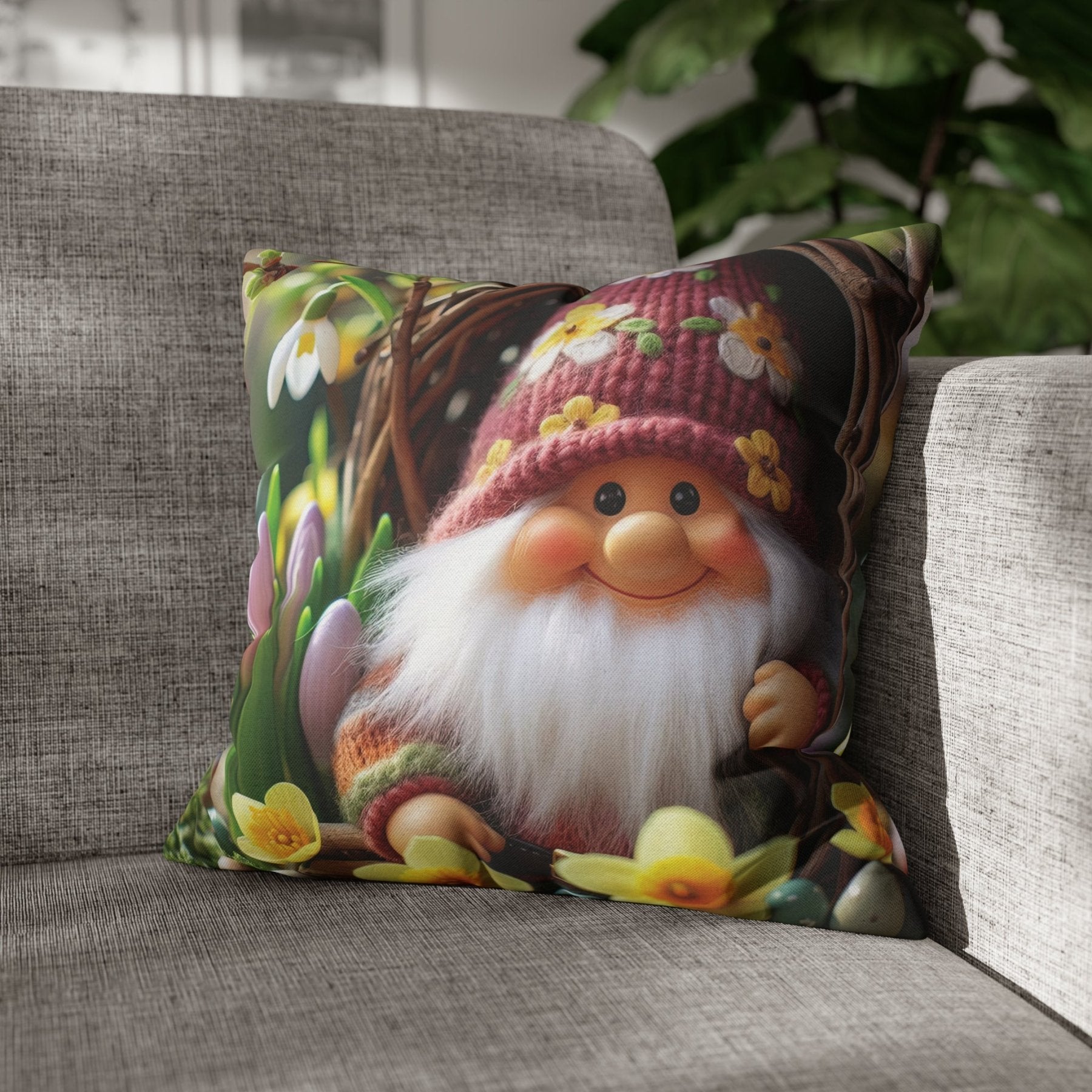 Gnome & Flowers Throw Pillow Cover, Throw Pillow Case, Qty 1, (4) - Janlyn's Crafts